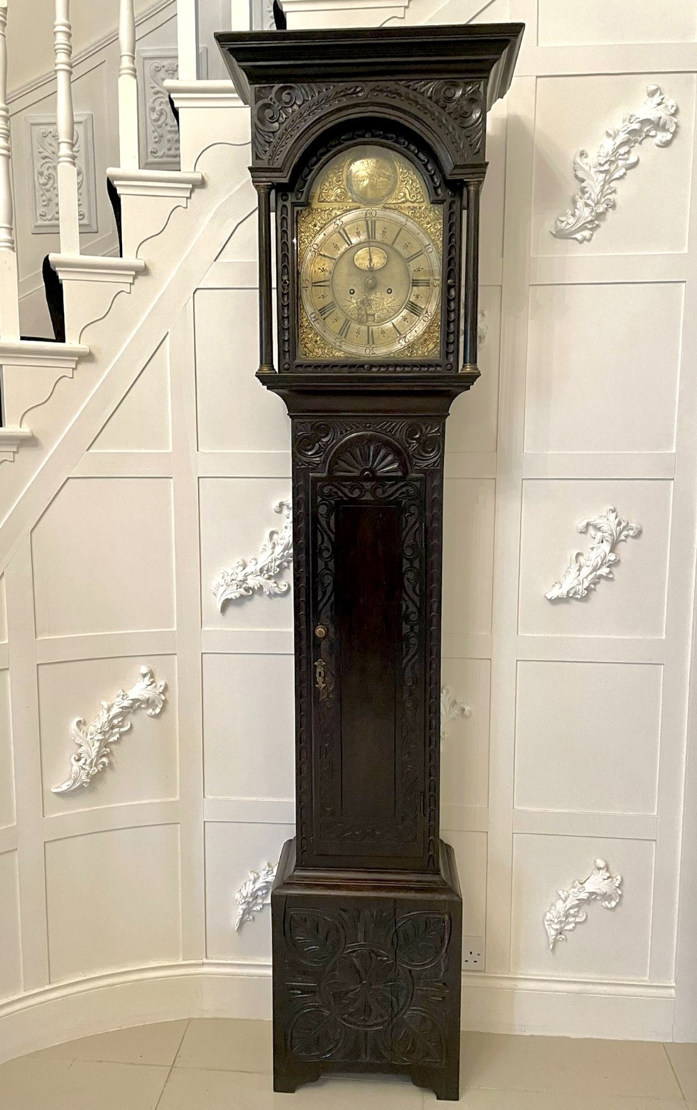  Antique George III Carved Oak Longcase Clock by Henricus Baker of Appleby
