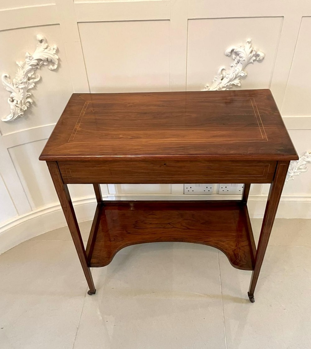  Unusual Antique Edwardian Inlaid Rosewood Freestanding Writing Desk
