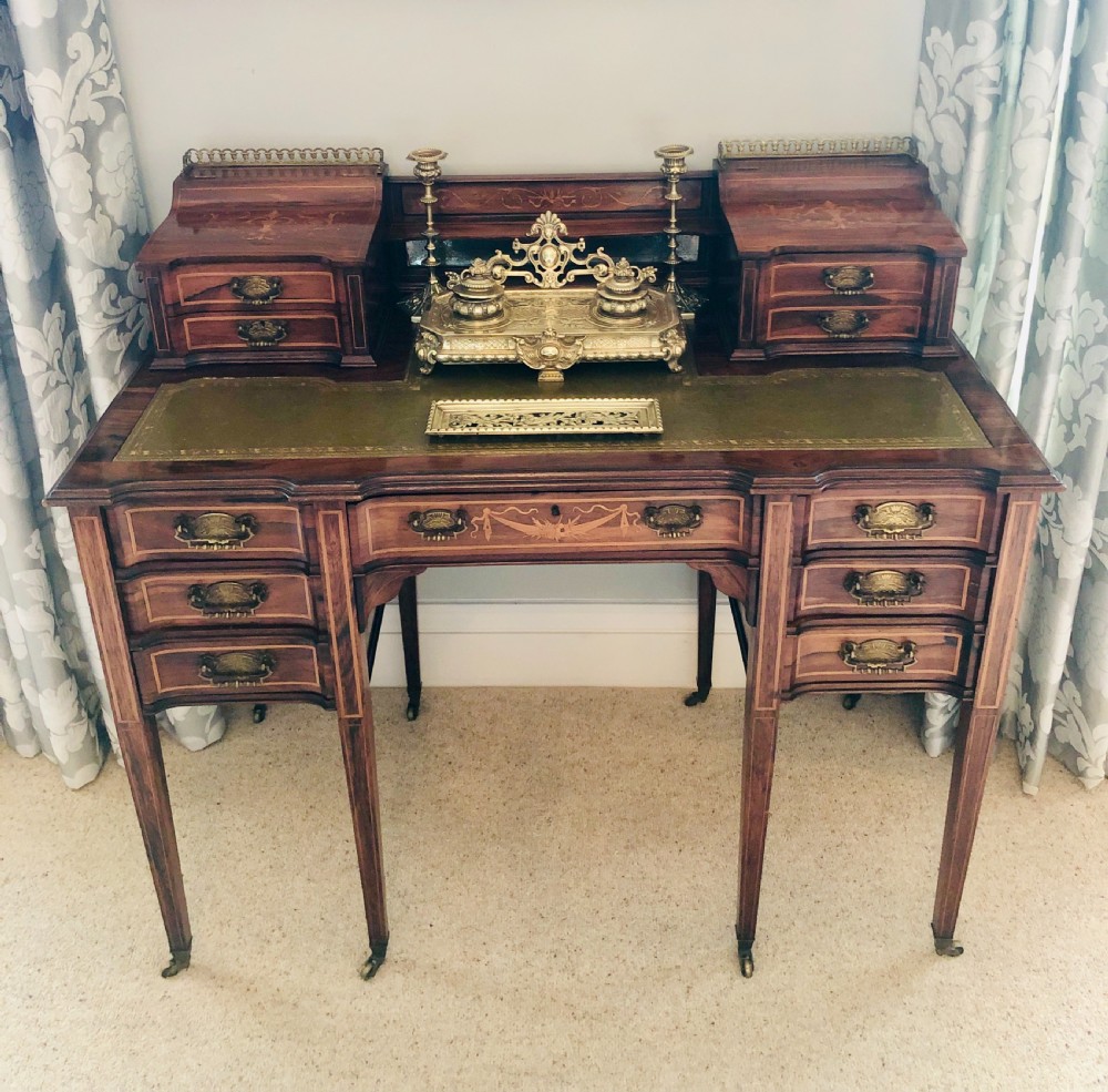 Fine Quality Victorian Freestanding Maple & Co. Inlaid Writing Desk

 View III