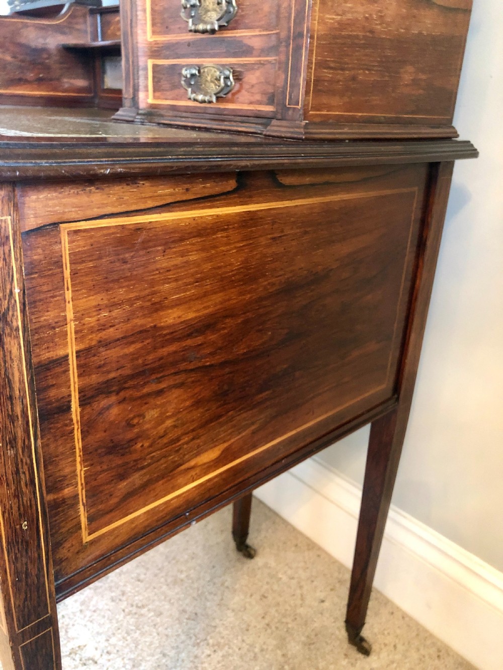 Fine Quality Victorian Freestanding Maple & Co. Inlaid Writing Desk

 View V