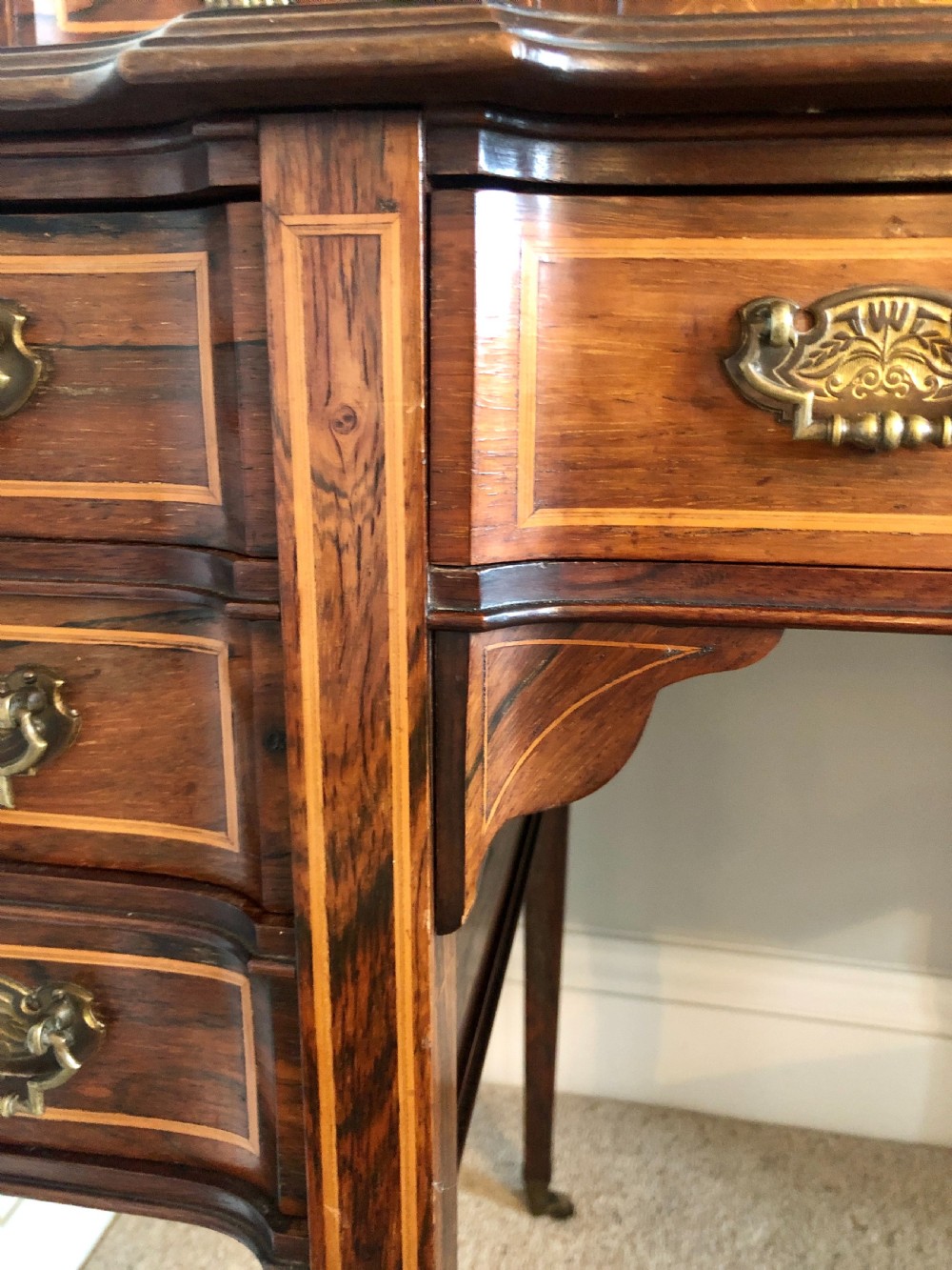 Fine Quality Victorian Freestanding Maple & Co. Inlaid Writing Desk

 View VII