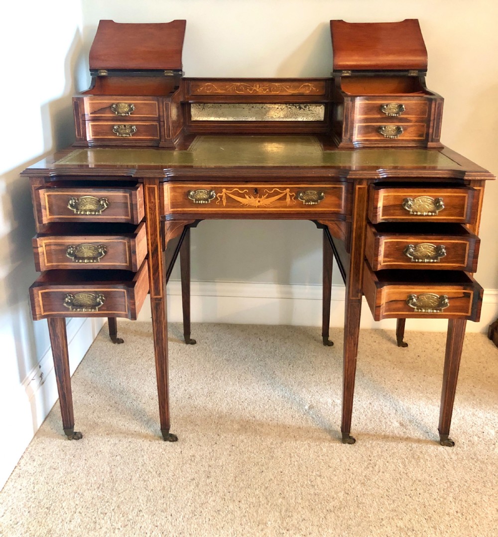 Fine Quality Victorian Freestanding Maple & Co. Inlaid Writing Desk

 View VIII