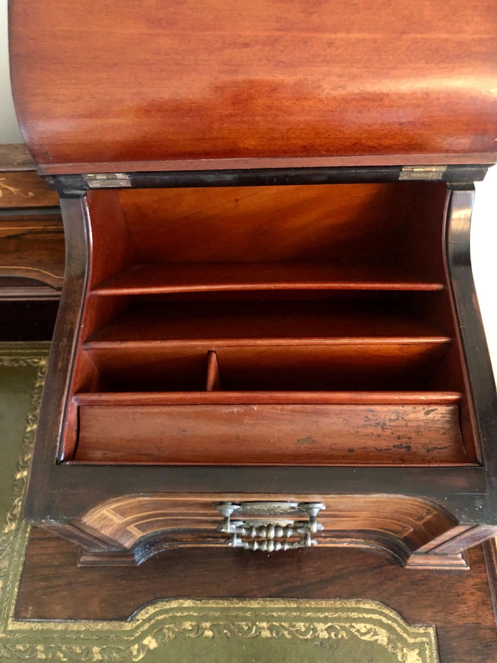 Fine Quality Victorian Freestanding Maple & Co. Inlaid Writing Desk

 View X