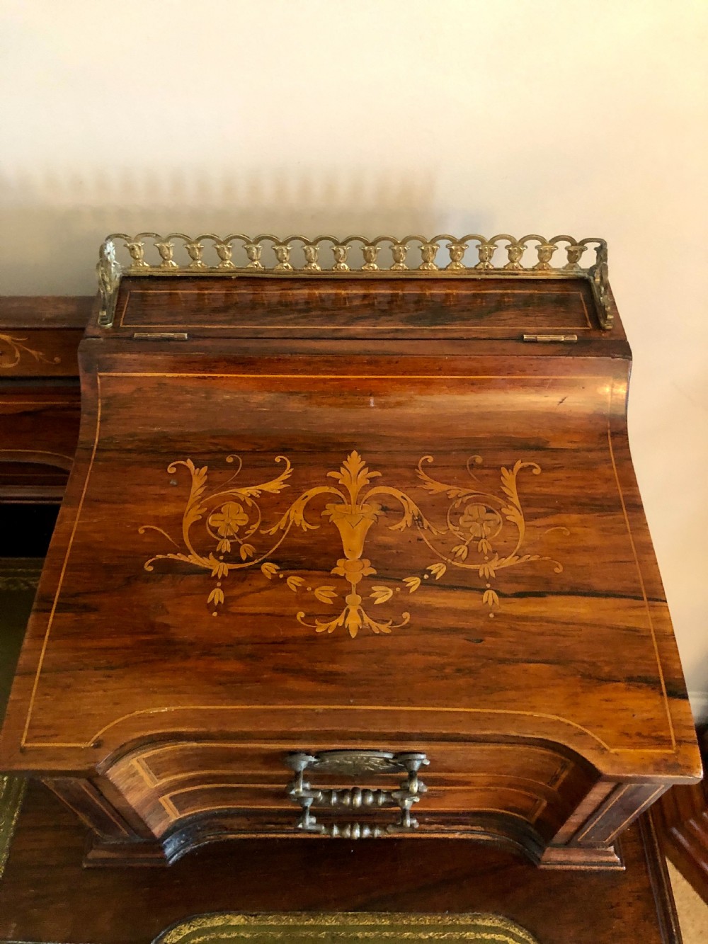 Fine Quality Victorian Freestanding Maple & Co. Inlaid Writing Desk

 View XIII
