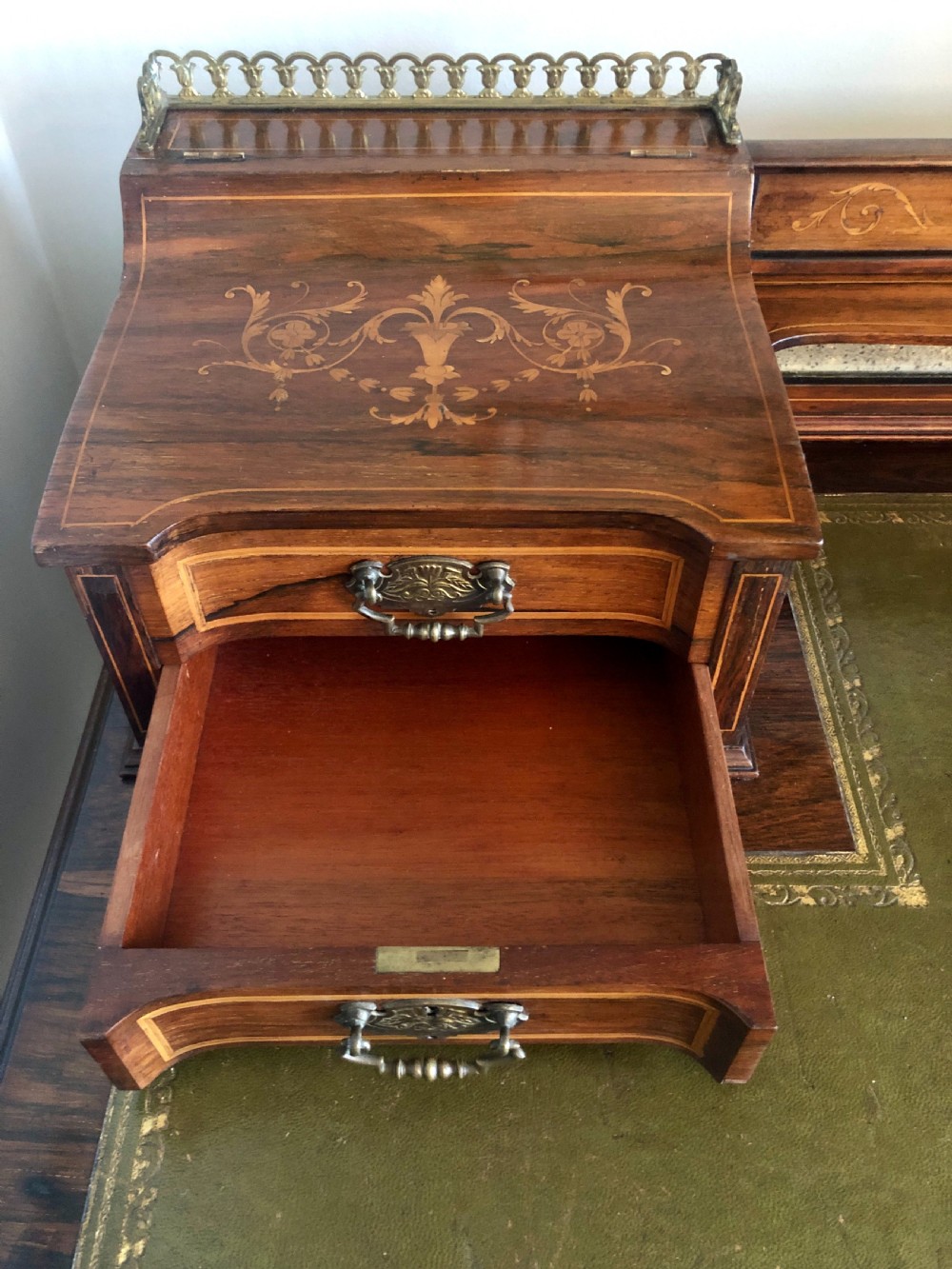 Fine Quality Victorian Freestanding Maple & Co. Inlaid Writing Desk

 View XIV