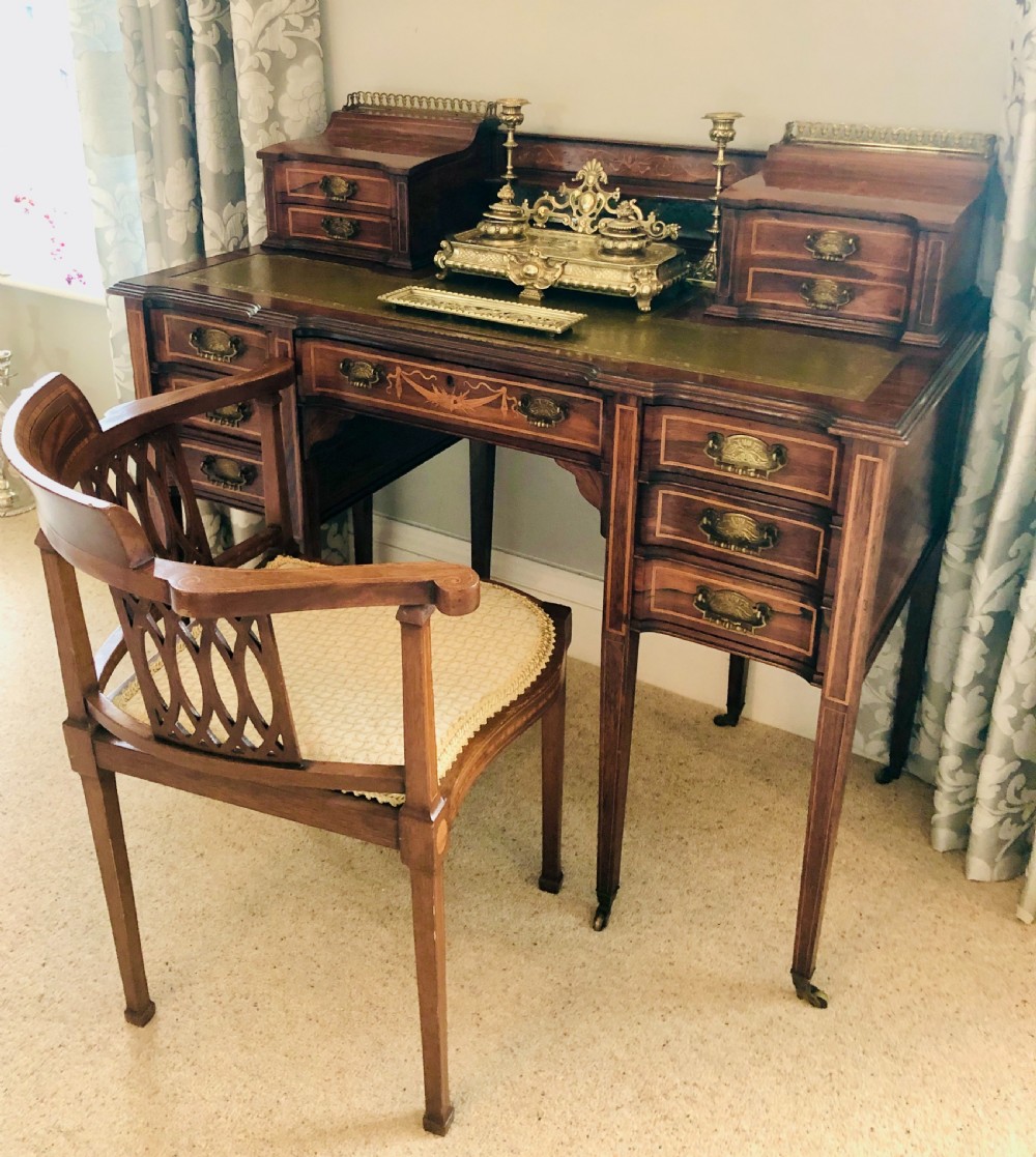 Fine Quality Victorian Freestanding Maple & Co. Inlaid Writing Desk

 View XV