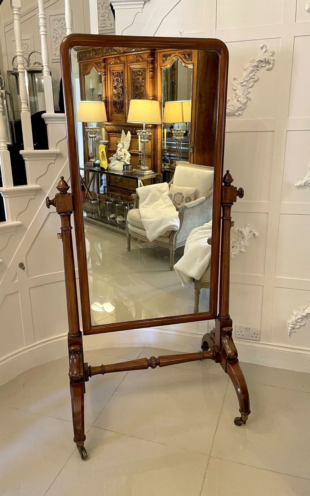 Outstanding Quality Antique William IV Mahogany Cheval Mirror 
