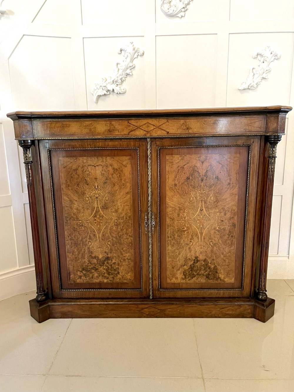  Superior Quality Antique Victorian Inlaid Burr Walnut Side Cabinet 
