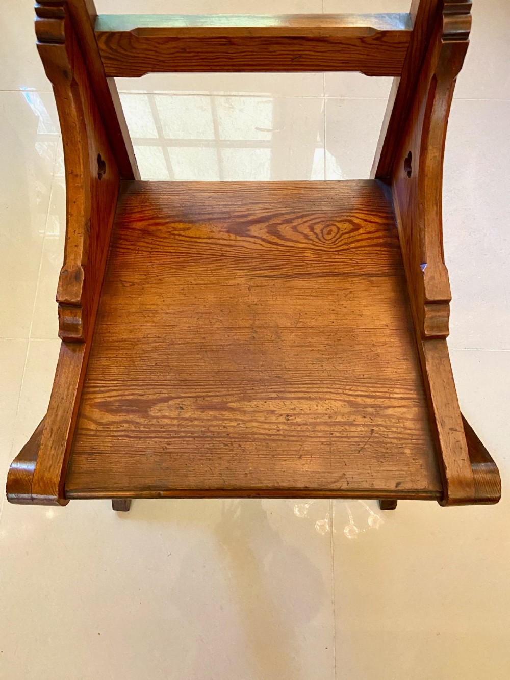  Unusual Antique Set of Twelve Gothic Pitch Pine Dining Chairs
 View IX
