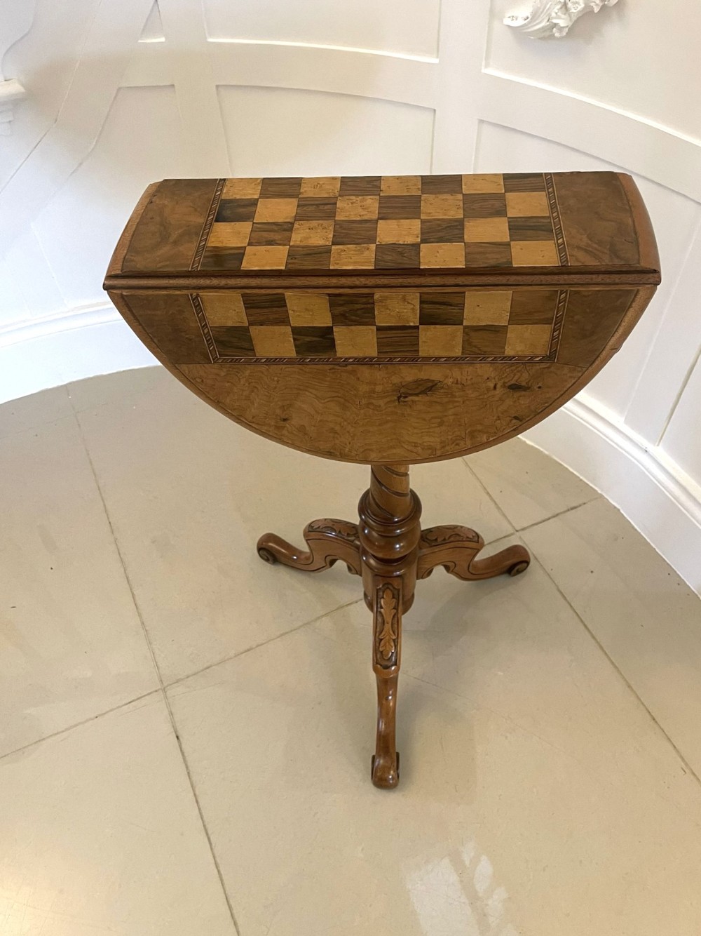   Antique Victorian Quality Burr Walnut Games Table