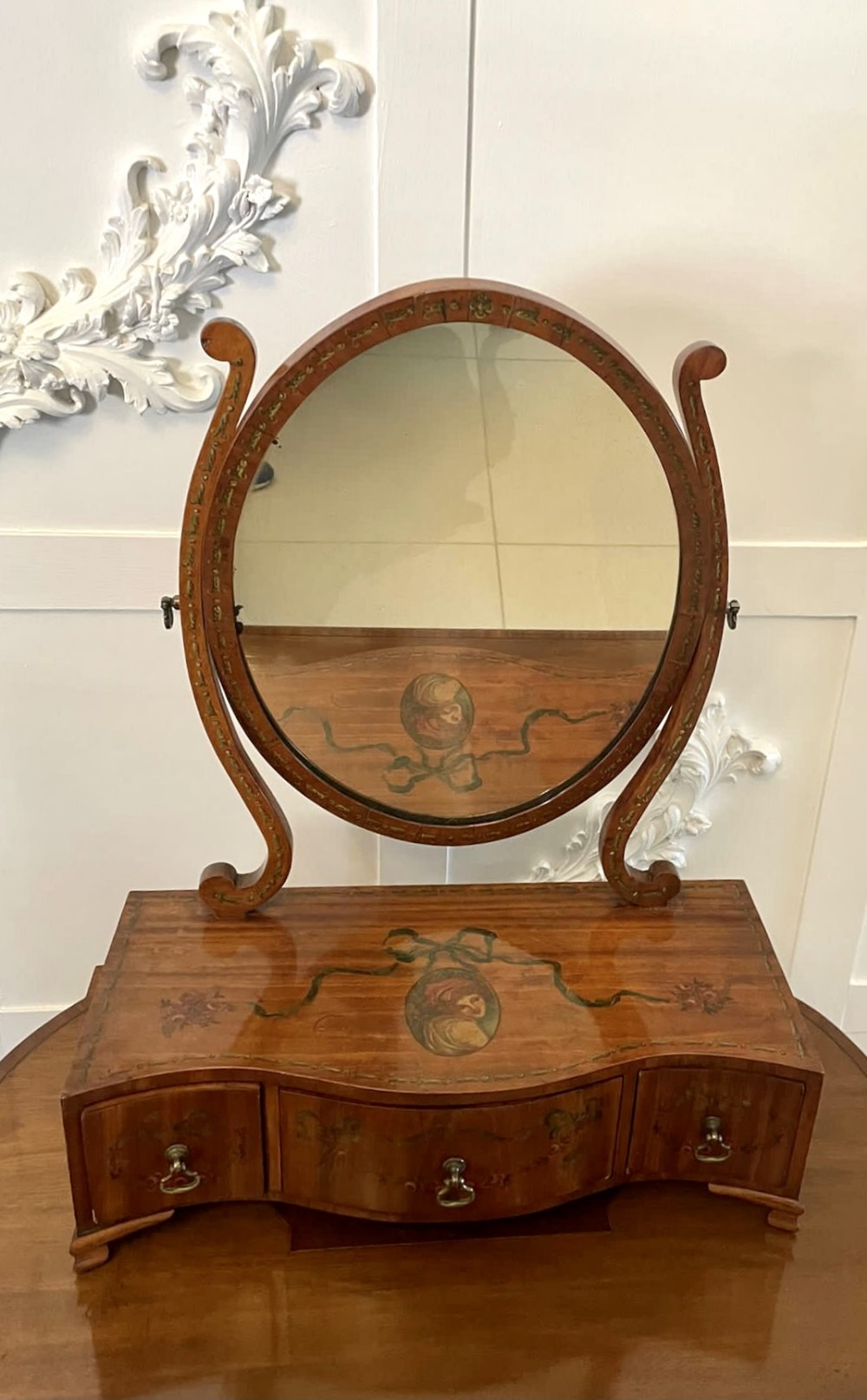  Antique Victorian Quality Painted Satinwood Dressing Mirror 
