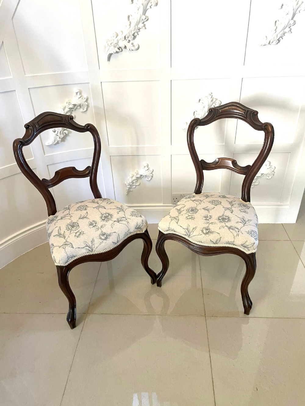  Pair of Antique Victorian Quality Walnut Side Chairs 
