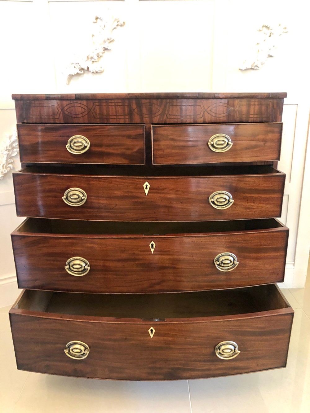 Quality Antique Regency Mahogany Bow Fronted Chest of Drawers View VI