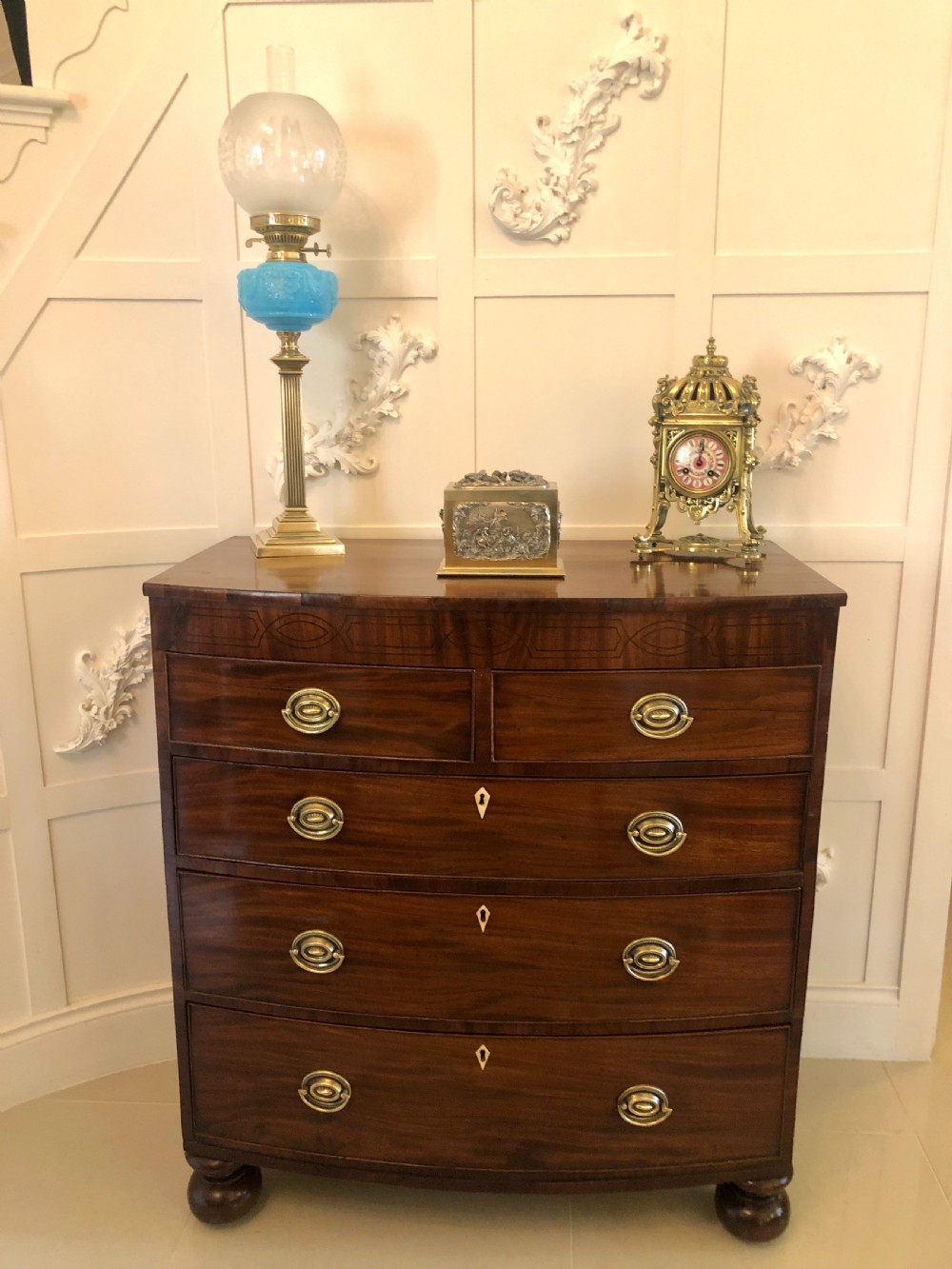 Quality Antique Regency Mahogany Bow Fronted Chest of Drawers View XIV