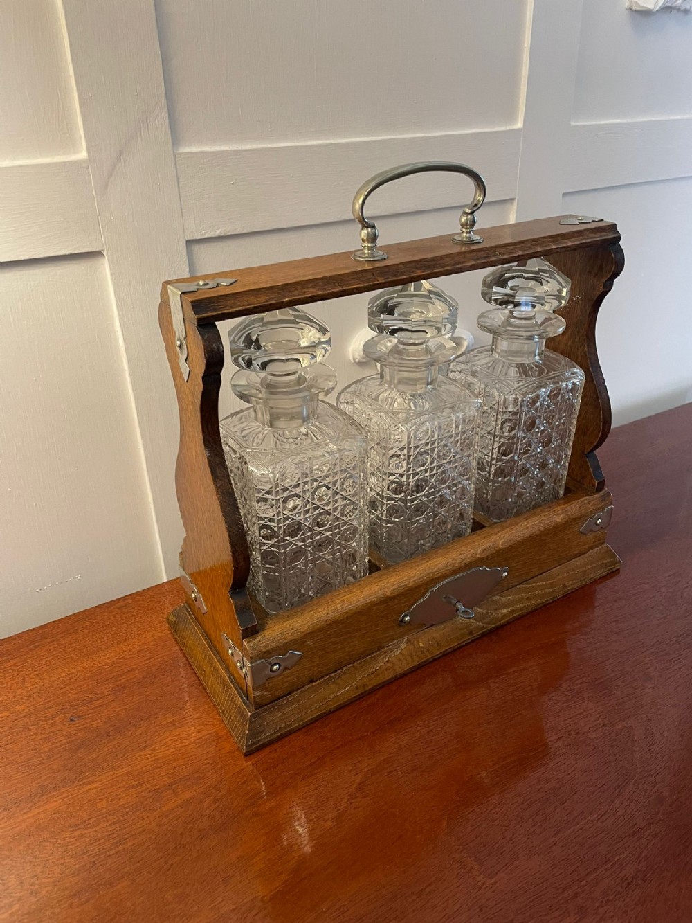  Antique Victorian Quality Oak Tantalus 
