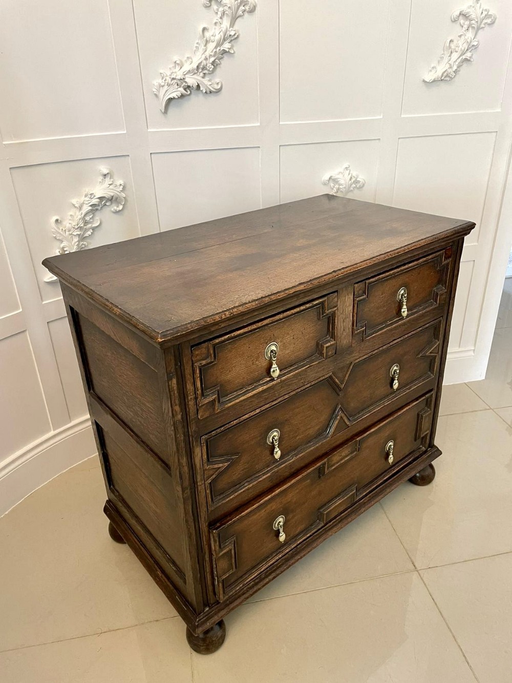   Antique Victorian Quality Oak Jacobean Chest of Drawers 
