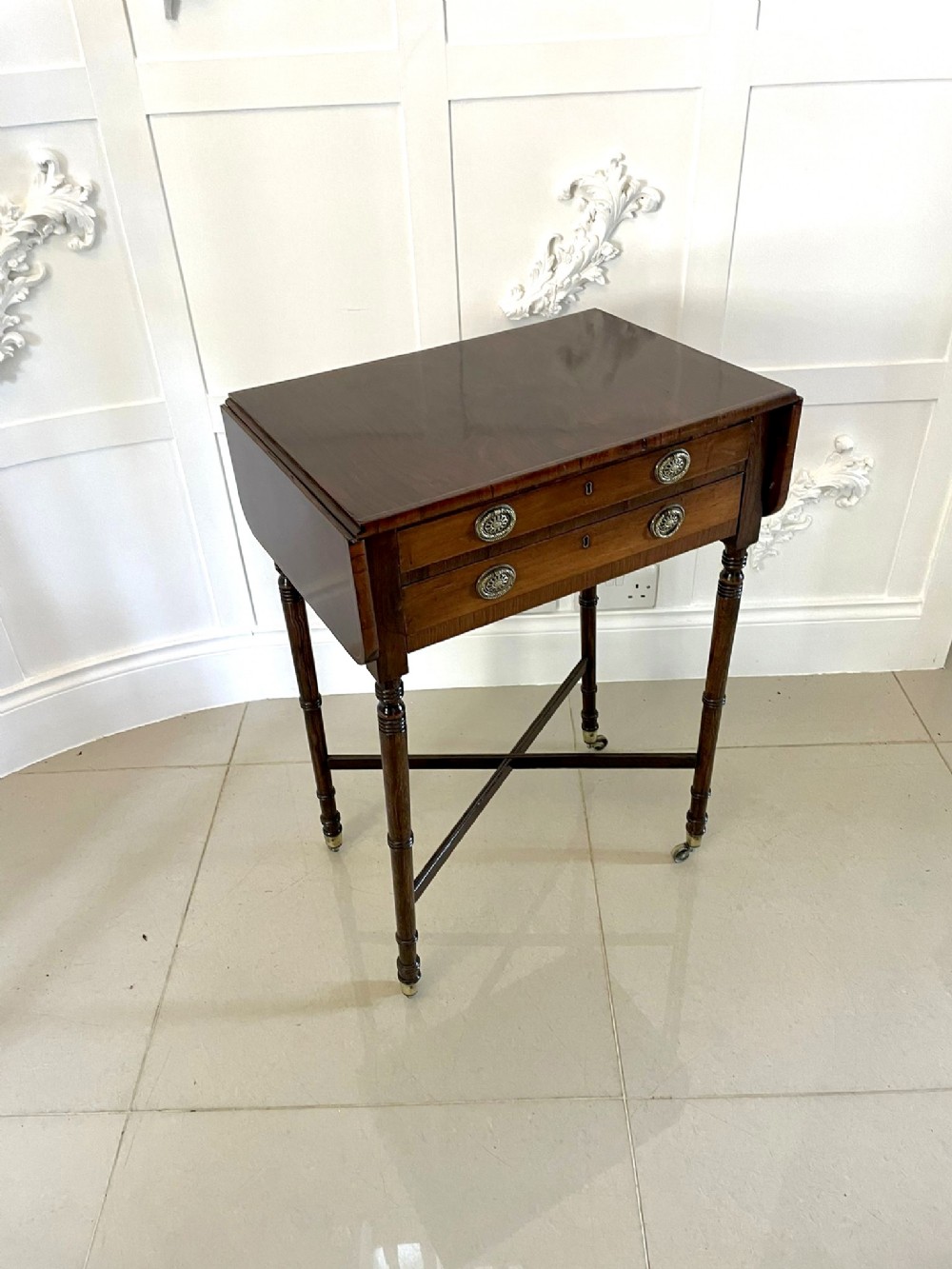 Antique Regency Quality Rosewood Freestanding Drop Leaf Lamp Table by Druce & Co. London
