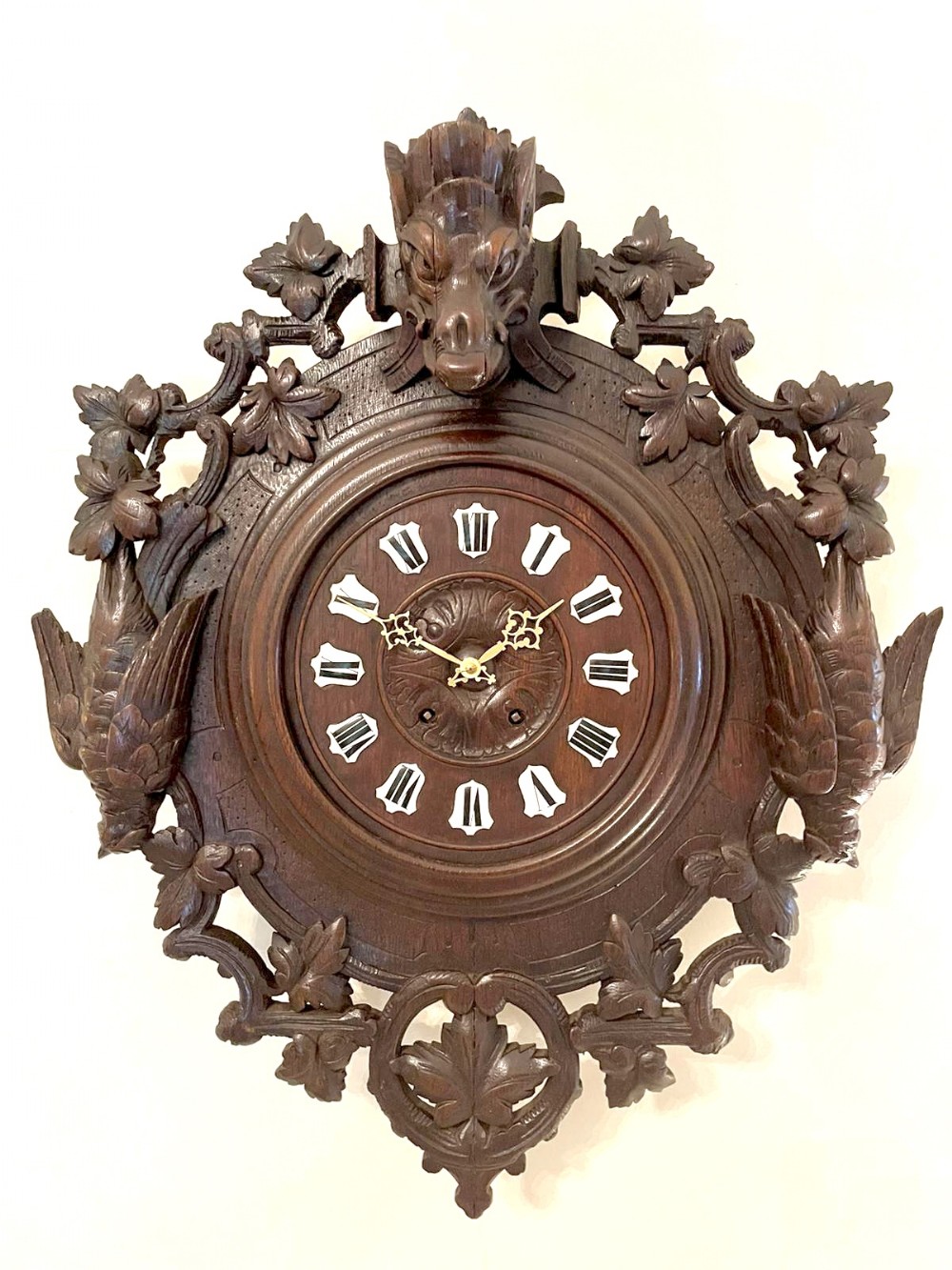 Outstanding Quality Carved Oak Black Forest Wall Clock
