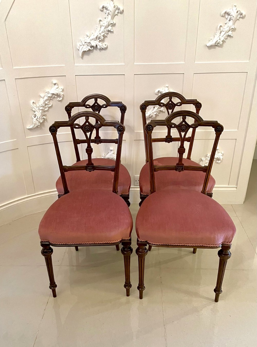  Quality Antique Victorian Set of Four Walnut Dining Chairs 
