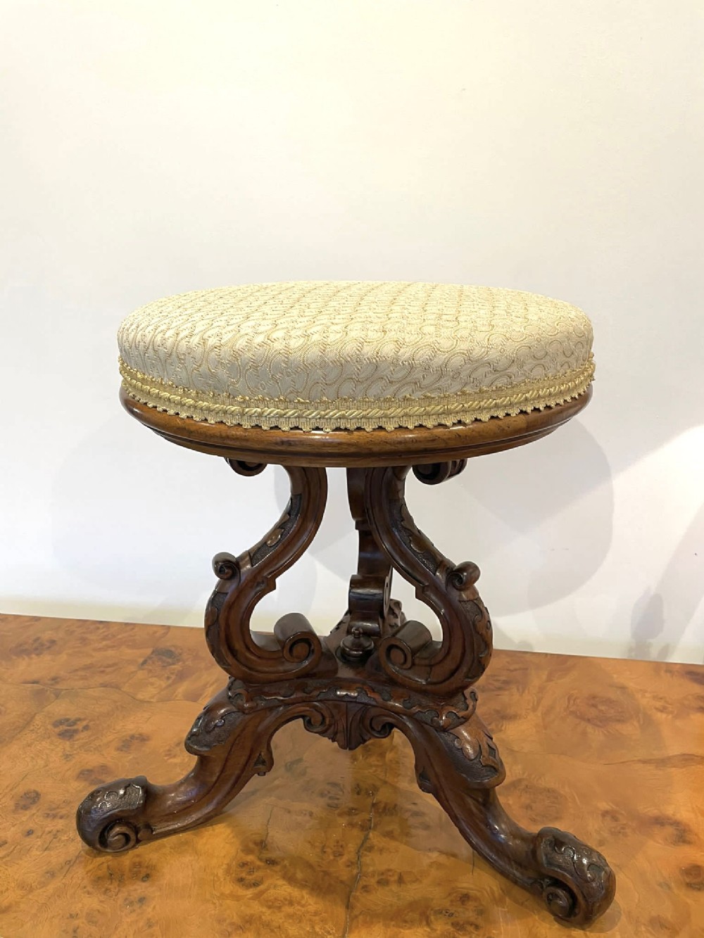  Outstanding Quality Antique Victorian Carved Walnut Stool 
