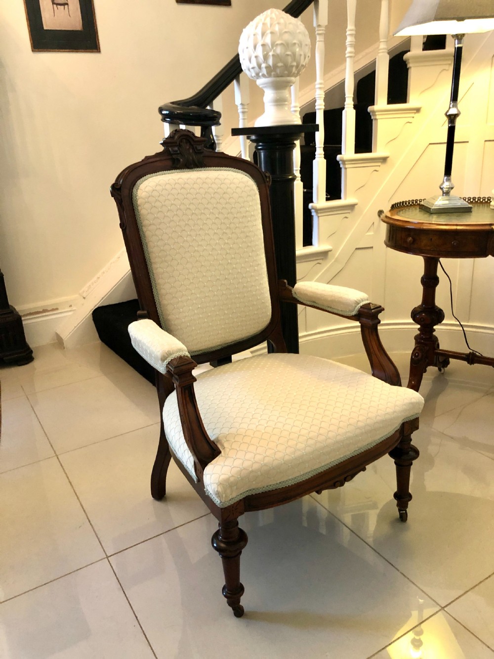  Fine Pair of Antique Victorian Carved Rosewood Library Chairs
 View II