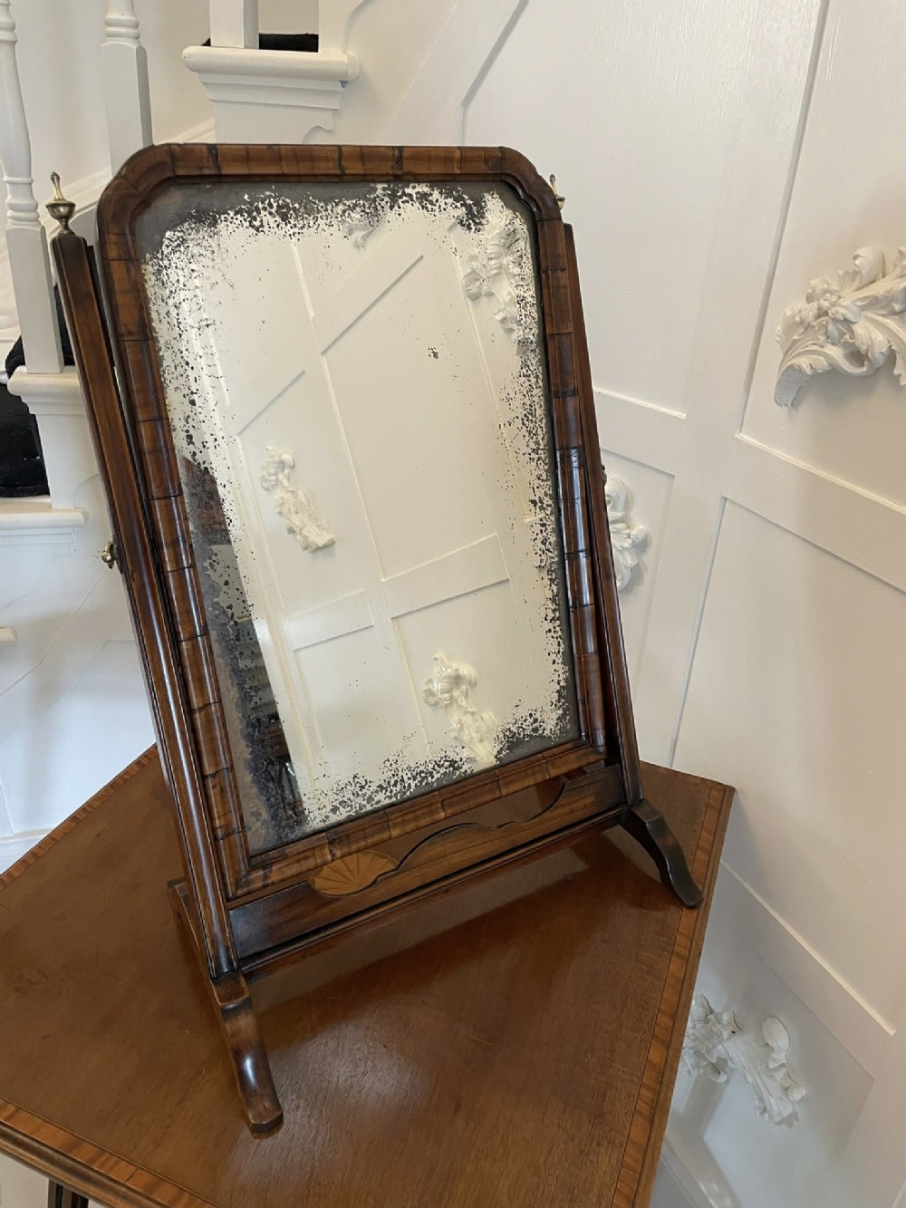  Antique George I Quality Figured Walnut Dressing Table Mirror 
