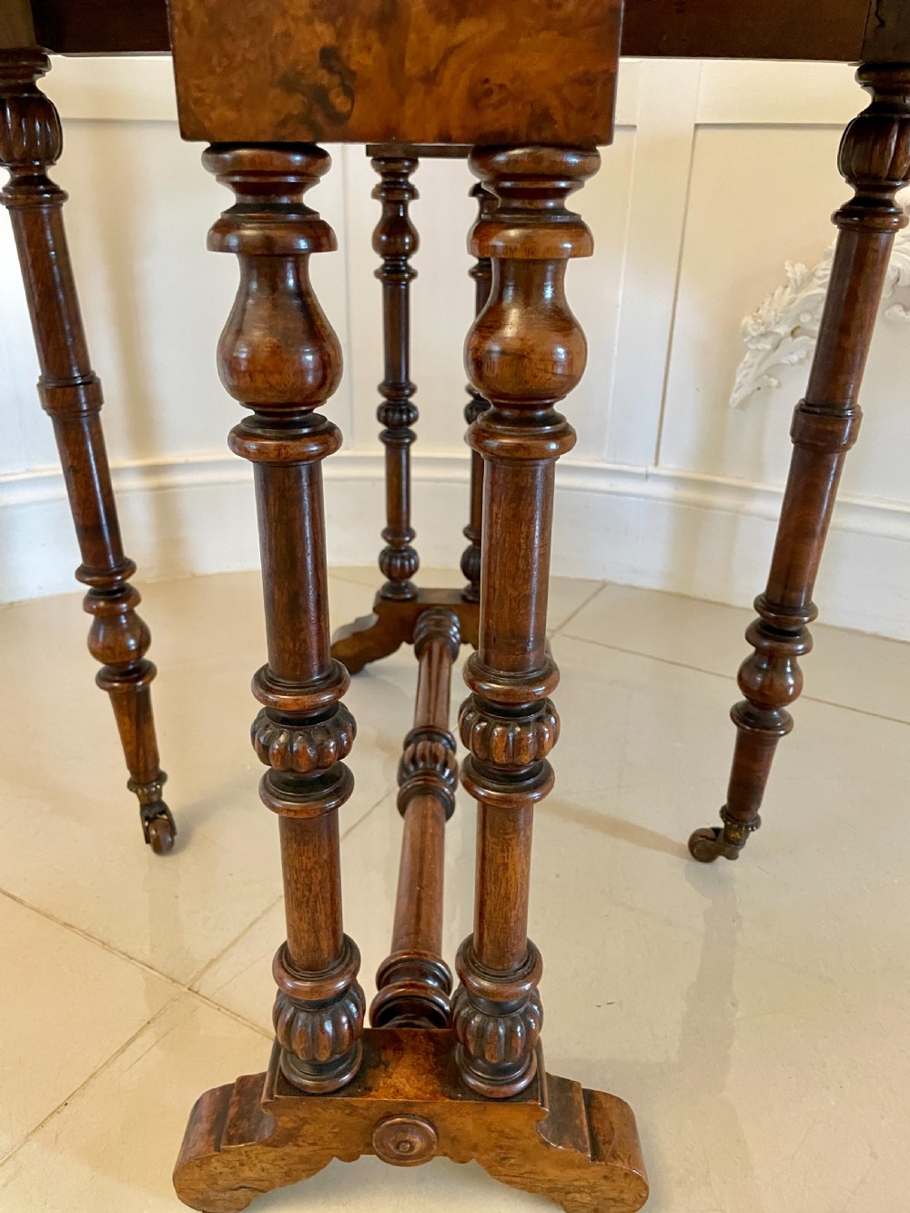  Antique Victorian Quality Burr Walnut Small Sutherland Table 
 View V