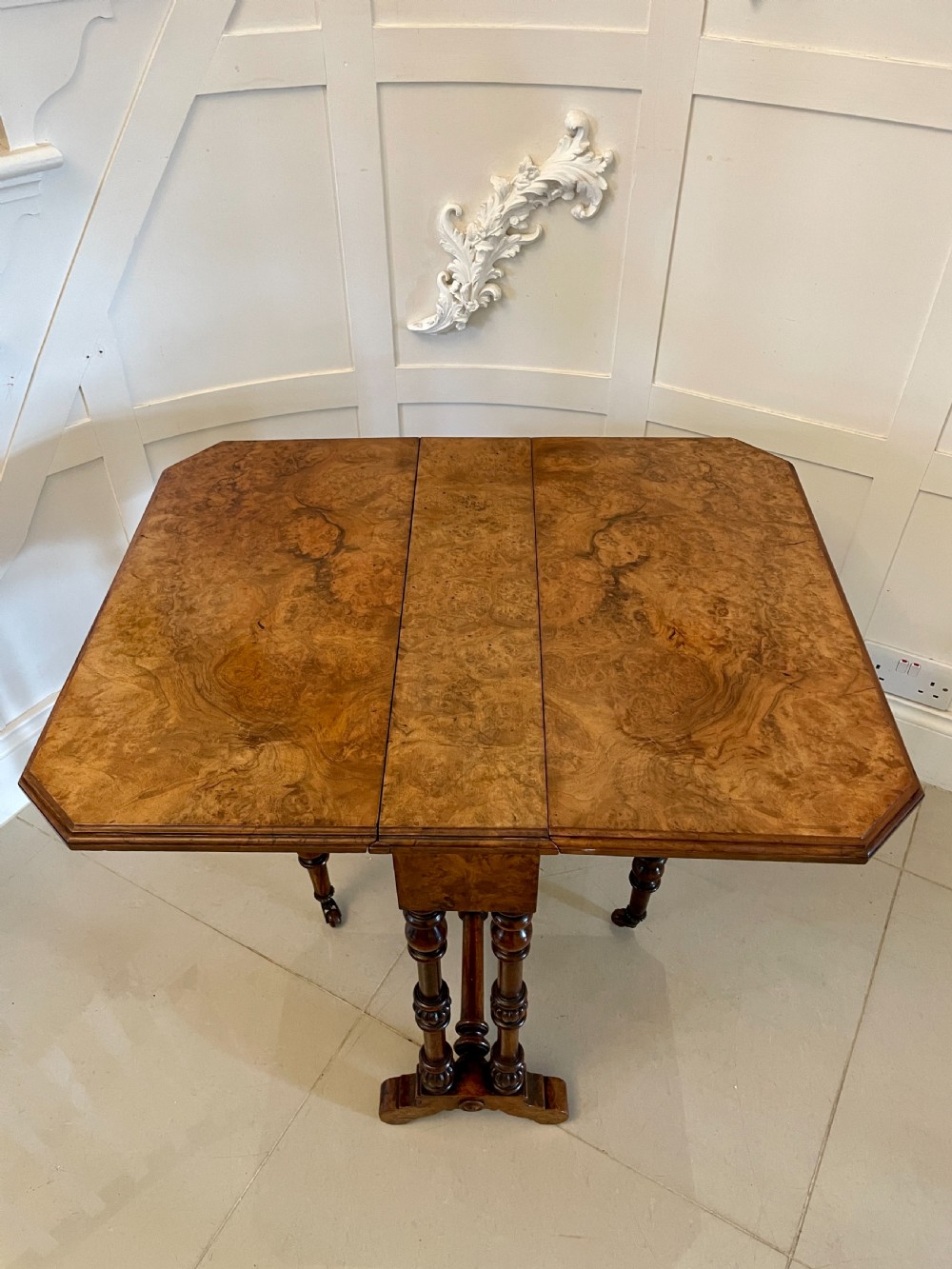  Antique Victorian Quality Burr Walnut Small Sutherland Table 
 View VII