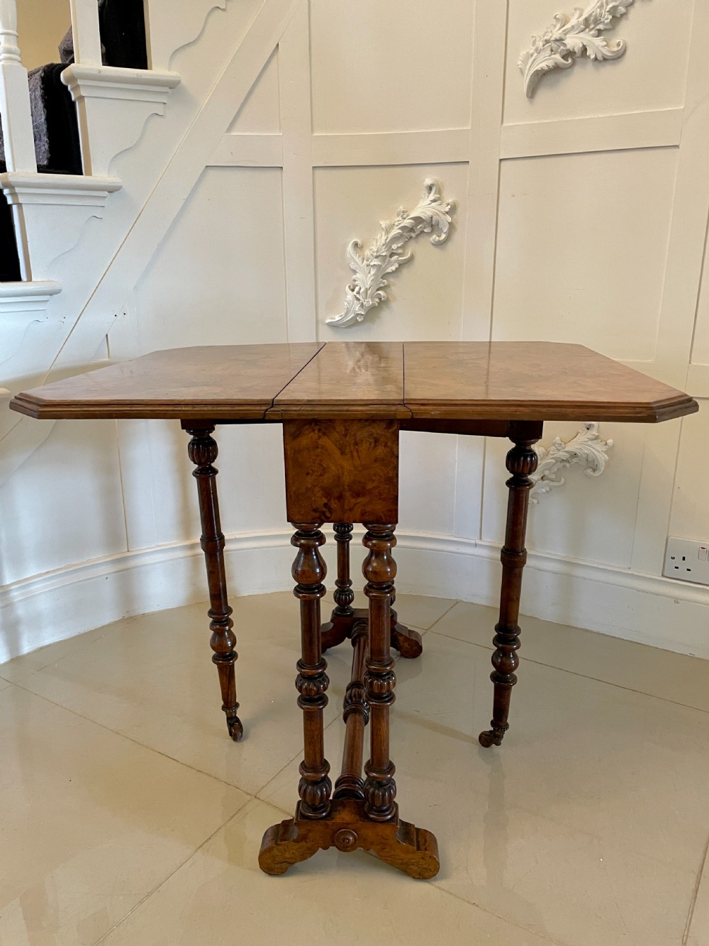  Antique Victorian Quality Burr Walnut Small Sutherland Table 
 View VIII