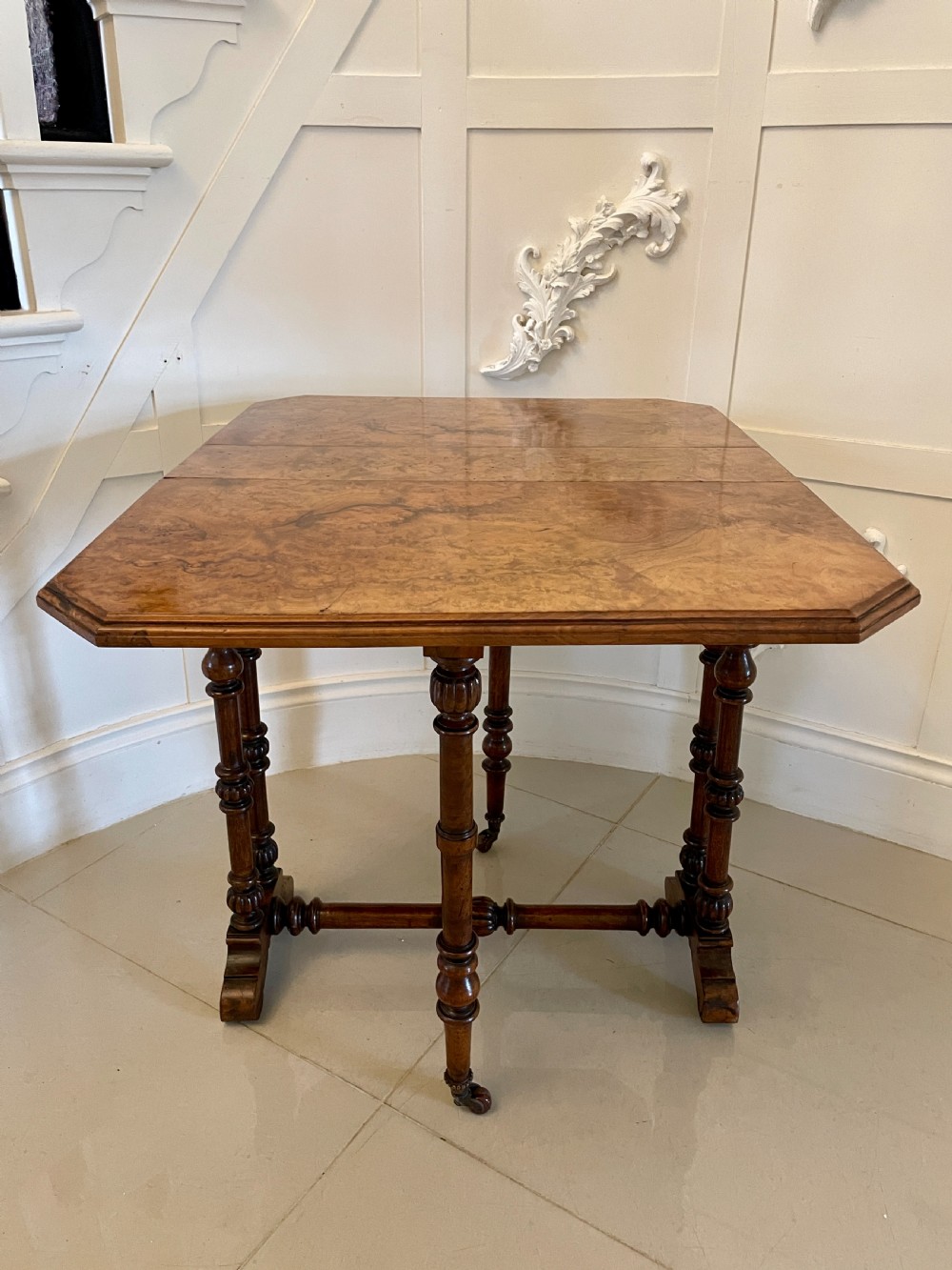  Antique Victorian Quality Burr Walnut Small Sutherland Table 
 View XII