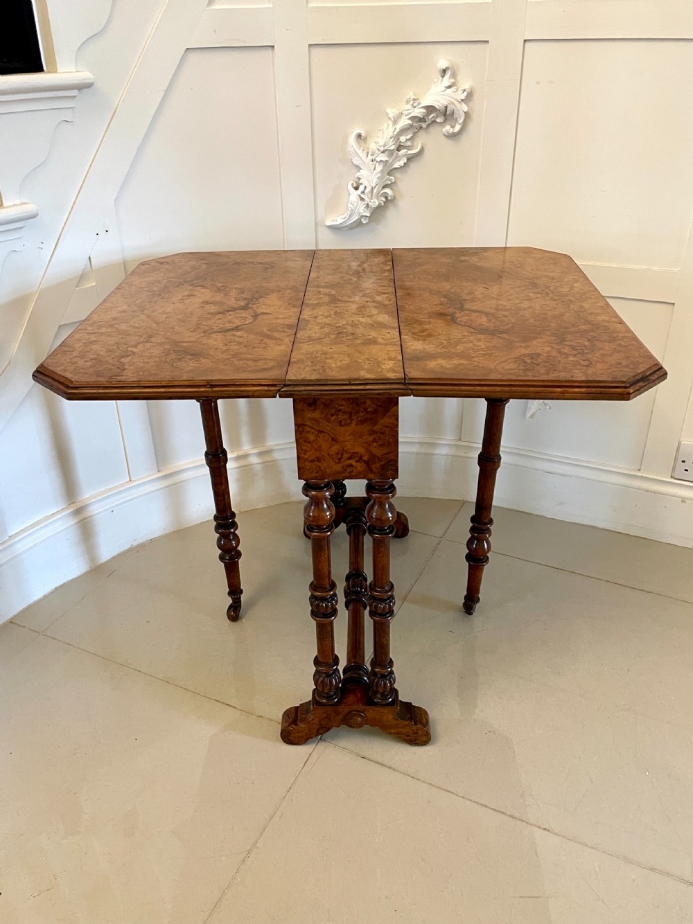  Antique Victorian Quality Burr Walnut Small Sutherland Table 
 View XIV