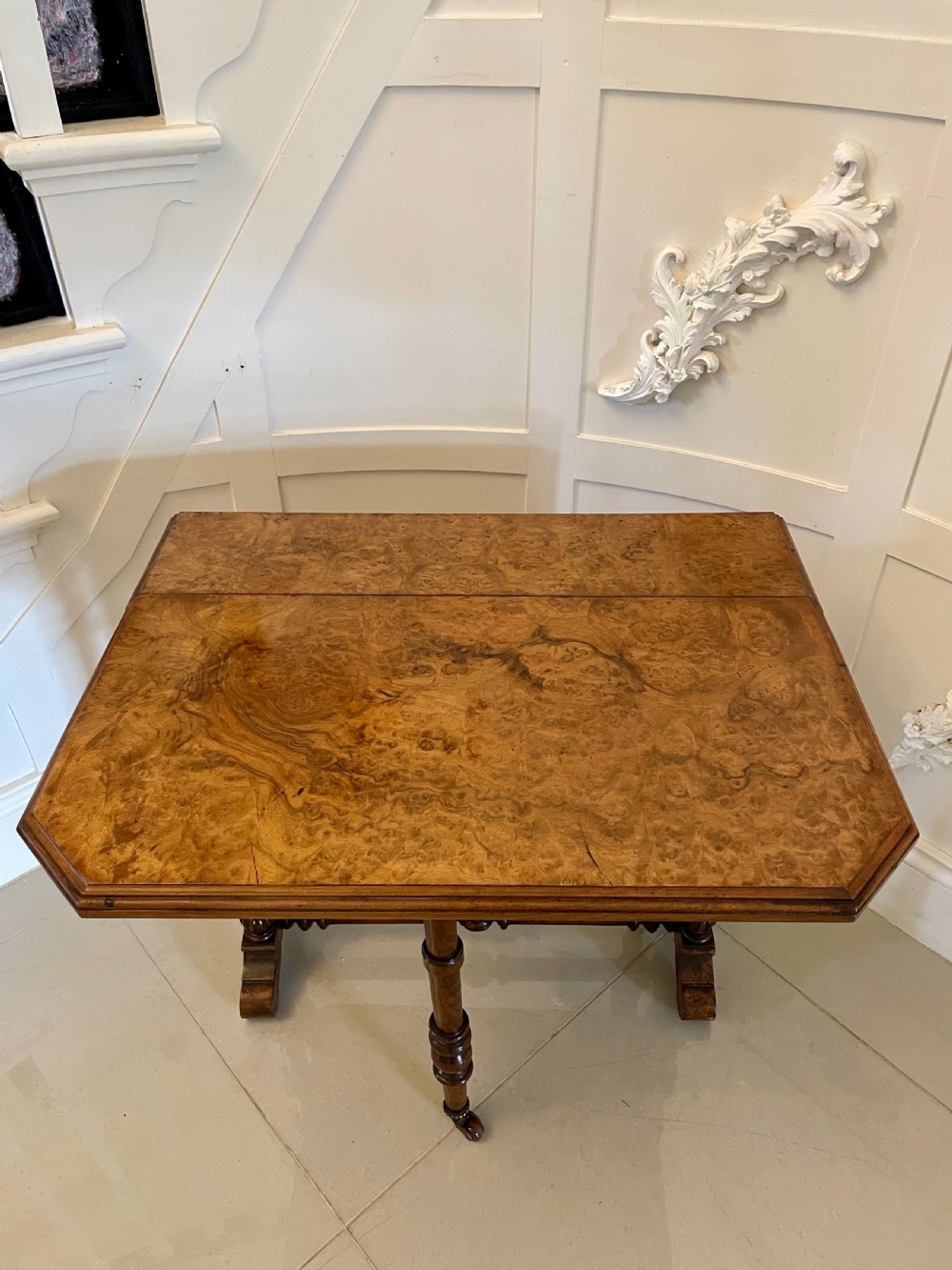  Antique Victorian Quality Burr Walnut Small Sutherland Table 
 View XV