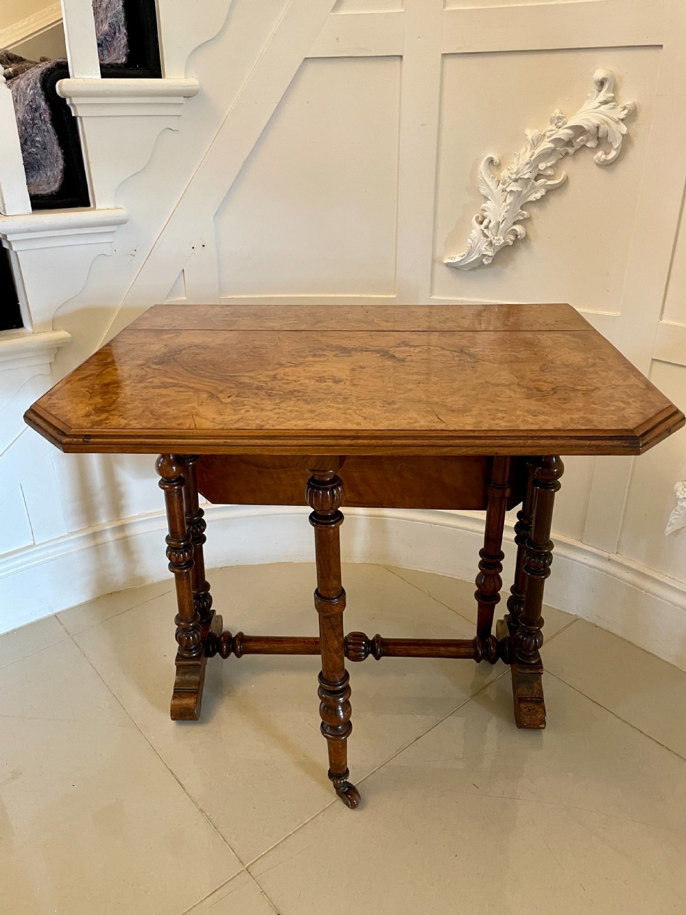  Antique Victorian Quality Burr Walnut Small Sutherland Table 
 View XVI
