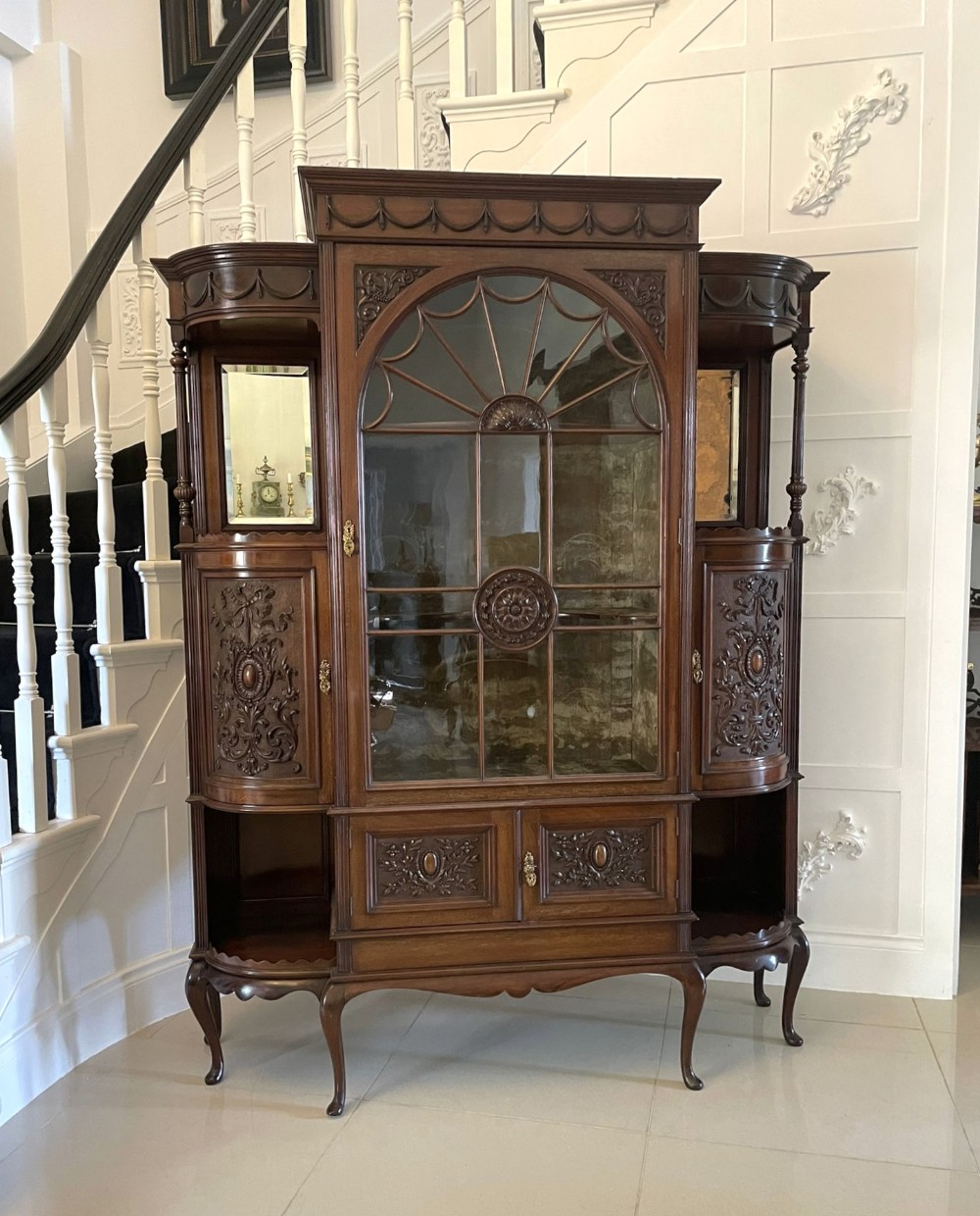 Fine Quality Antique Victorian Carved Mahogany Display Cabinet 
