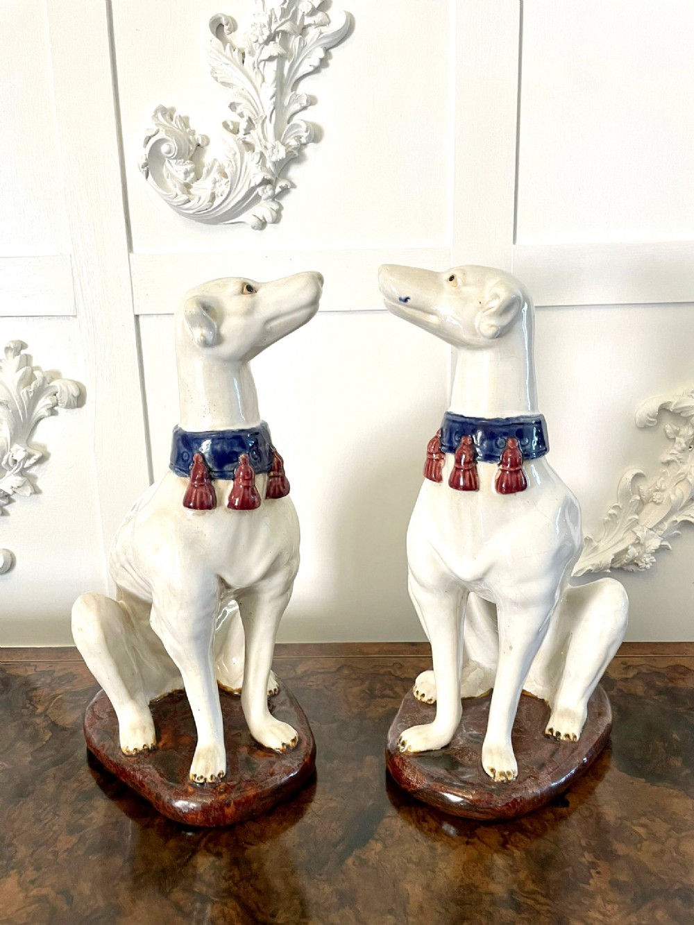 Large Pair of Quality Antique Victorian Continental Greyhounds
