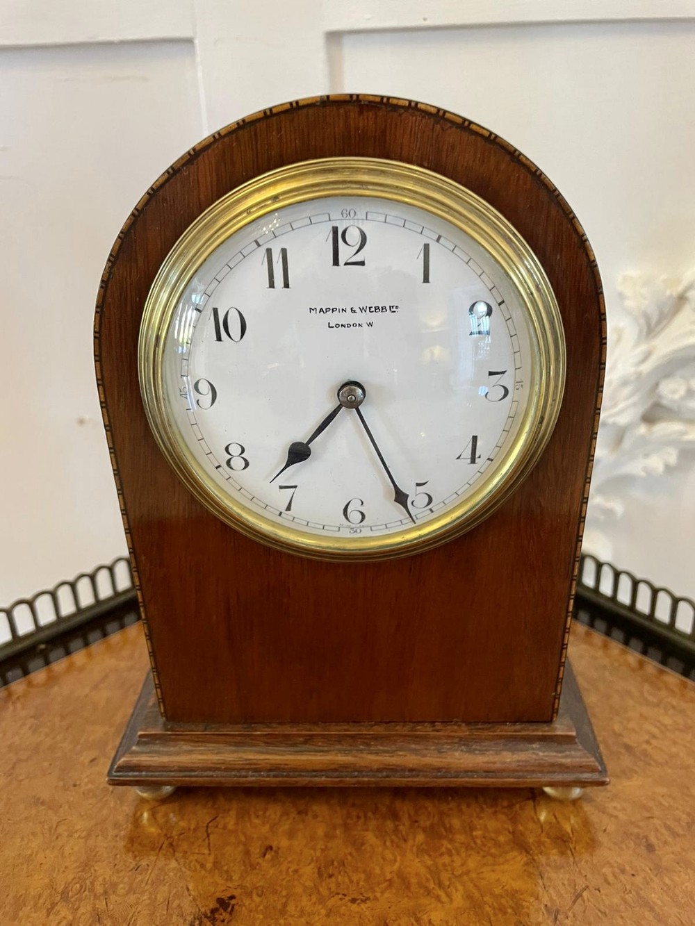  Quality Antique Inlaid Mahogany Mantel Clock by Mappin & Webb, London
