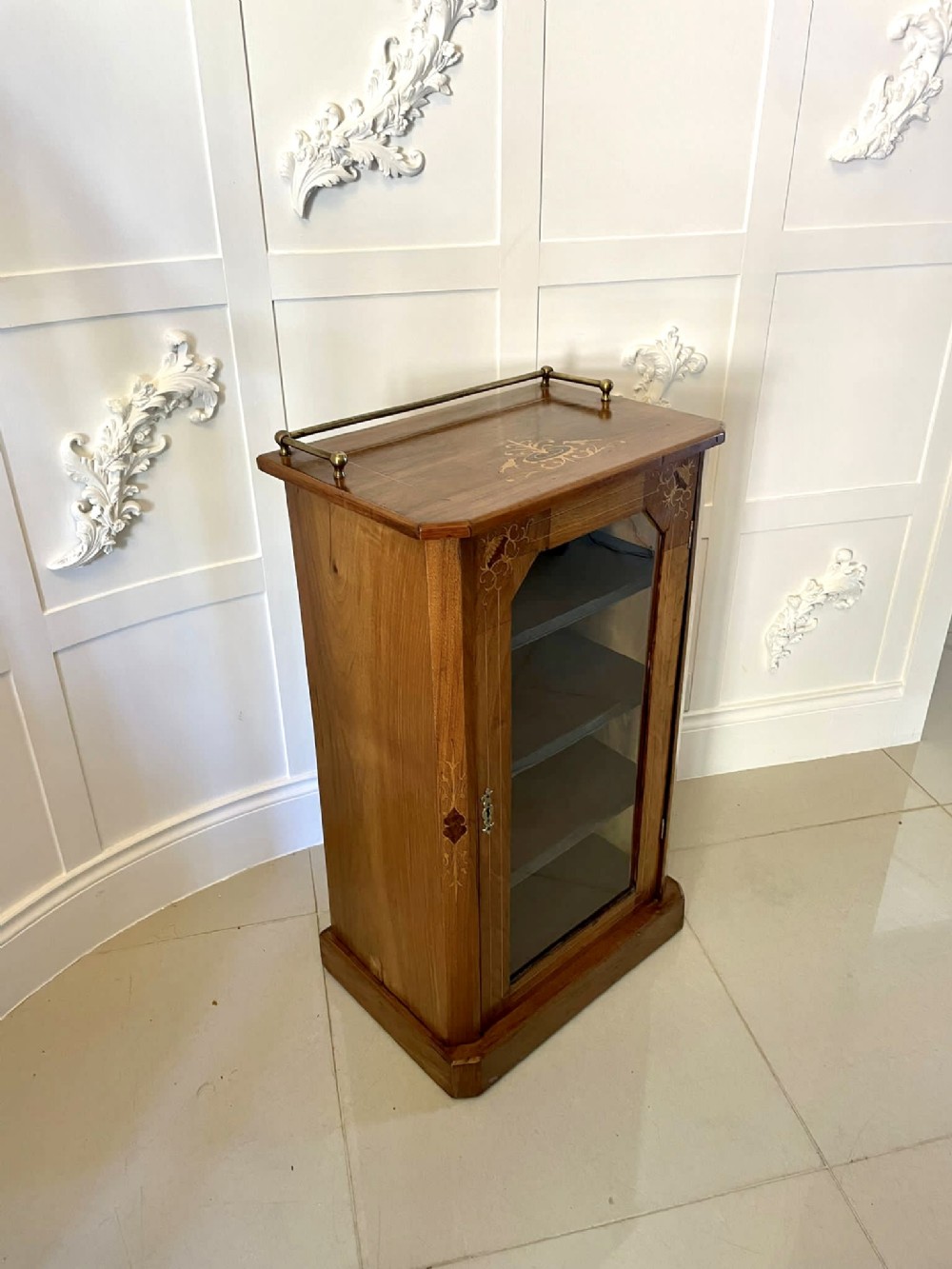   Antique Victorian Inlaid Walnut Music Cabinet  
