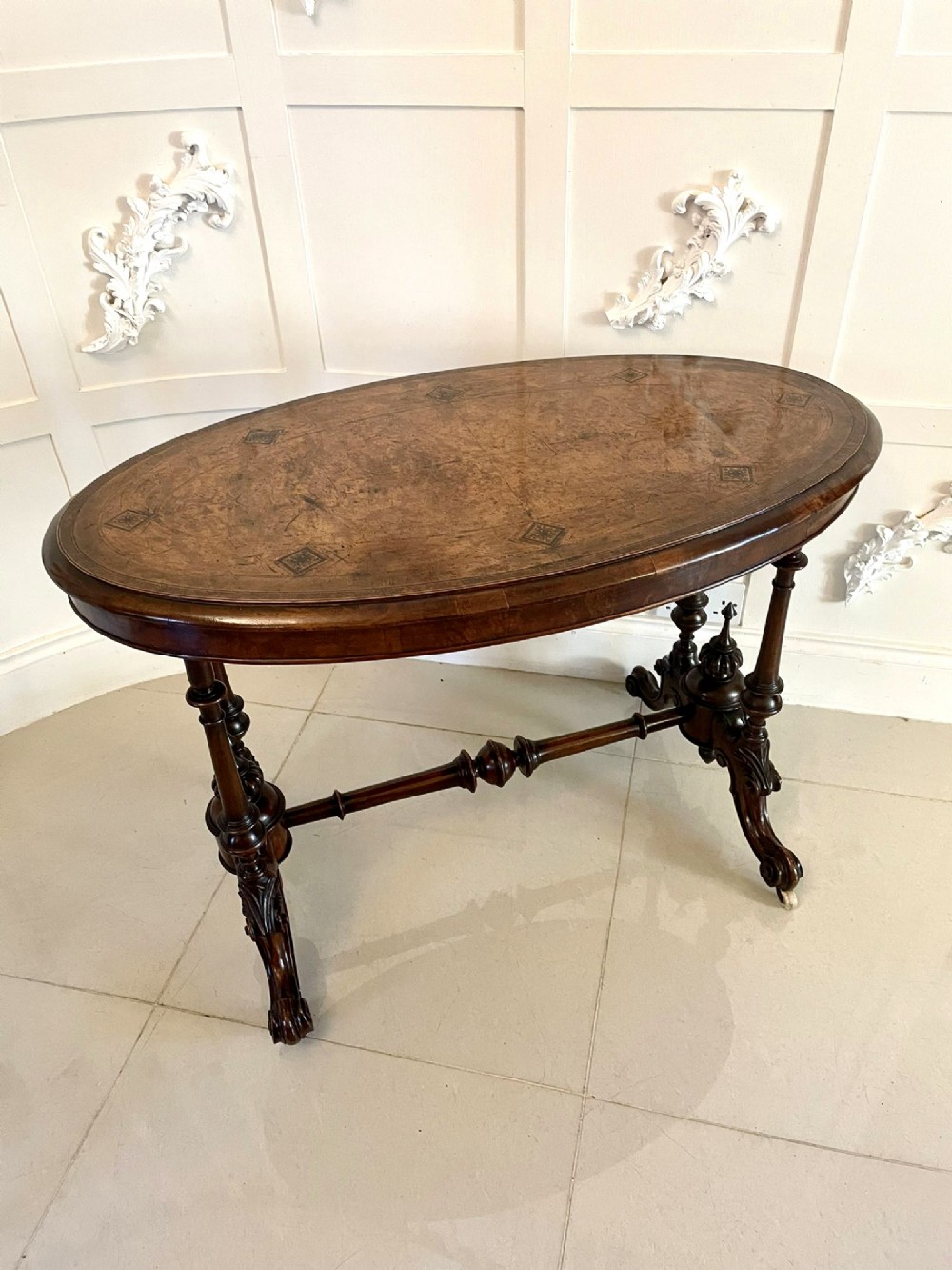 Antique Victorian Quality Burr Walnut Inlaid Oval Centre Table 
