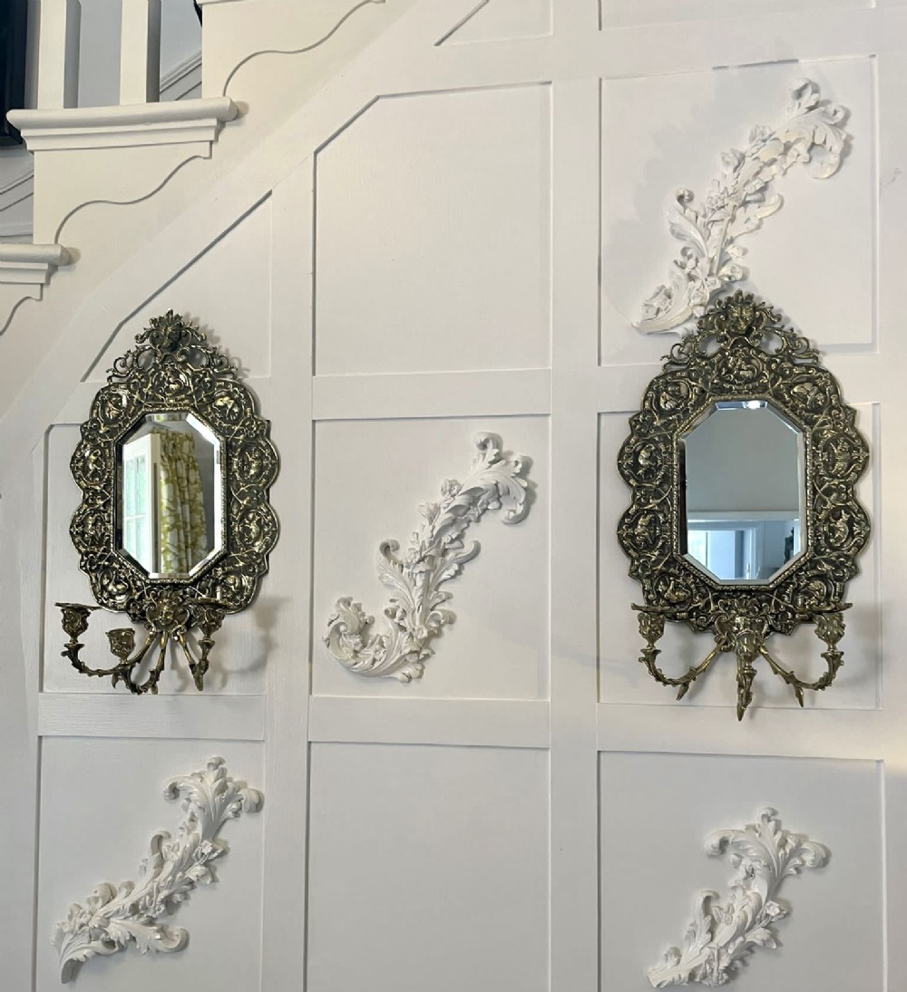  Pair of Antique Victorian Quality Brass Wall Mirrors
