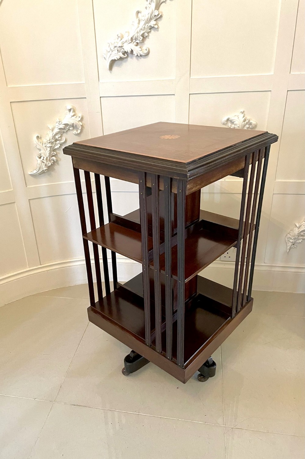 Antique Edwardian Mahogany Inlaid Revolving Bookcase 