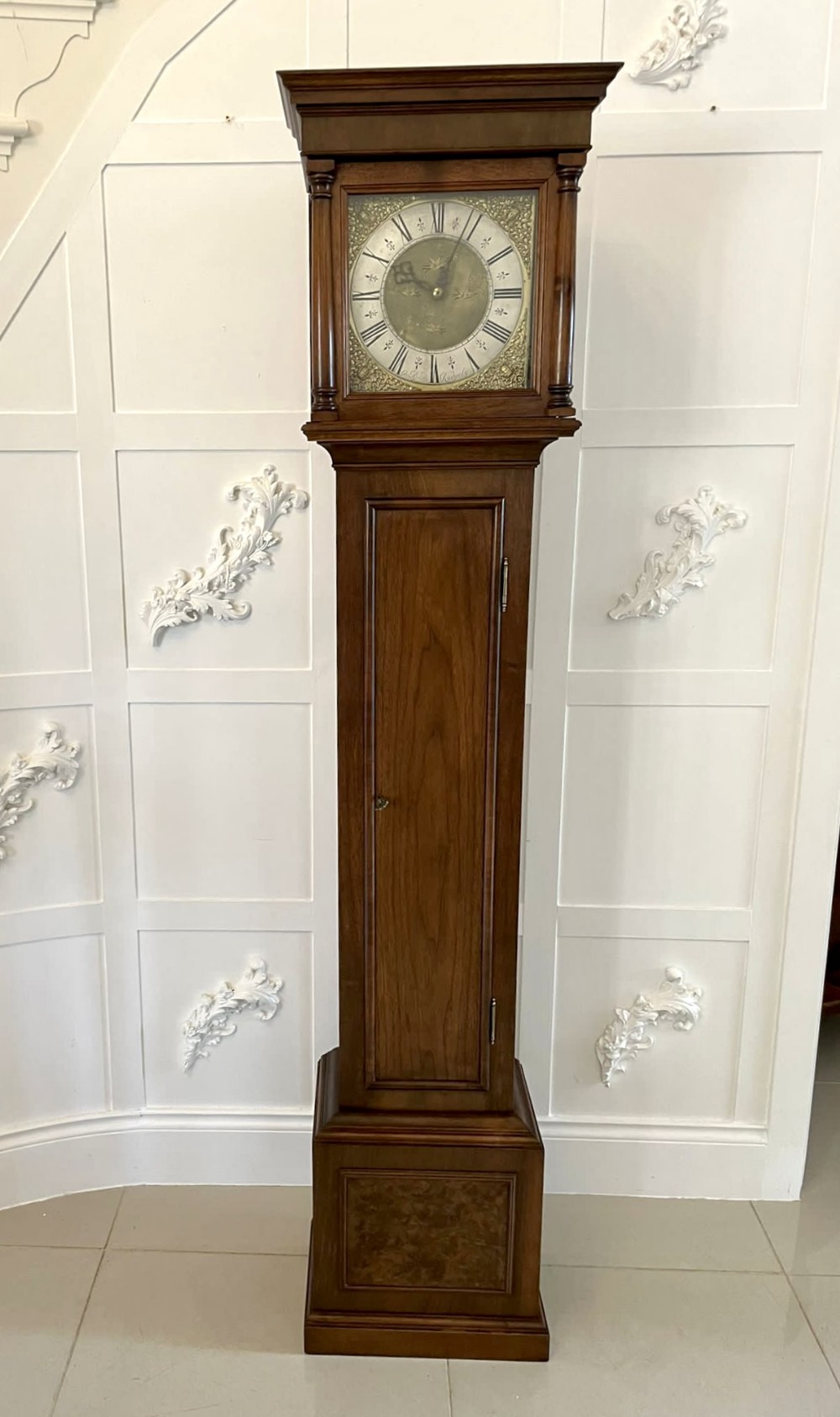  Antique Brass Face Quality Walnut Long Case Clock by George Rice of Rudgely 
