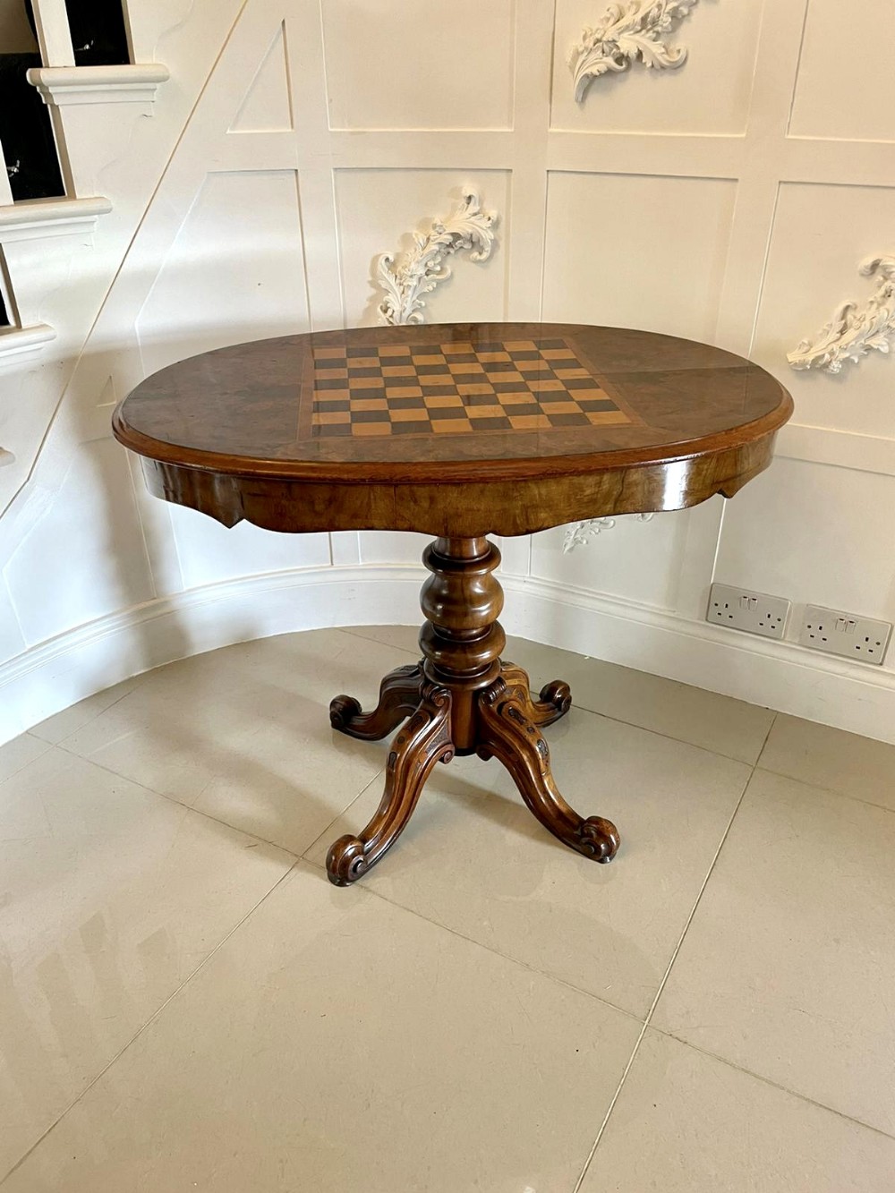   Rare antique Victorian Quality Figured Walnut Patent Games Table by Wilson & Co
