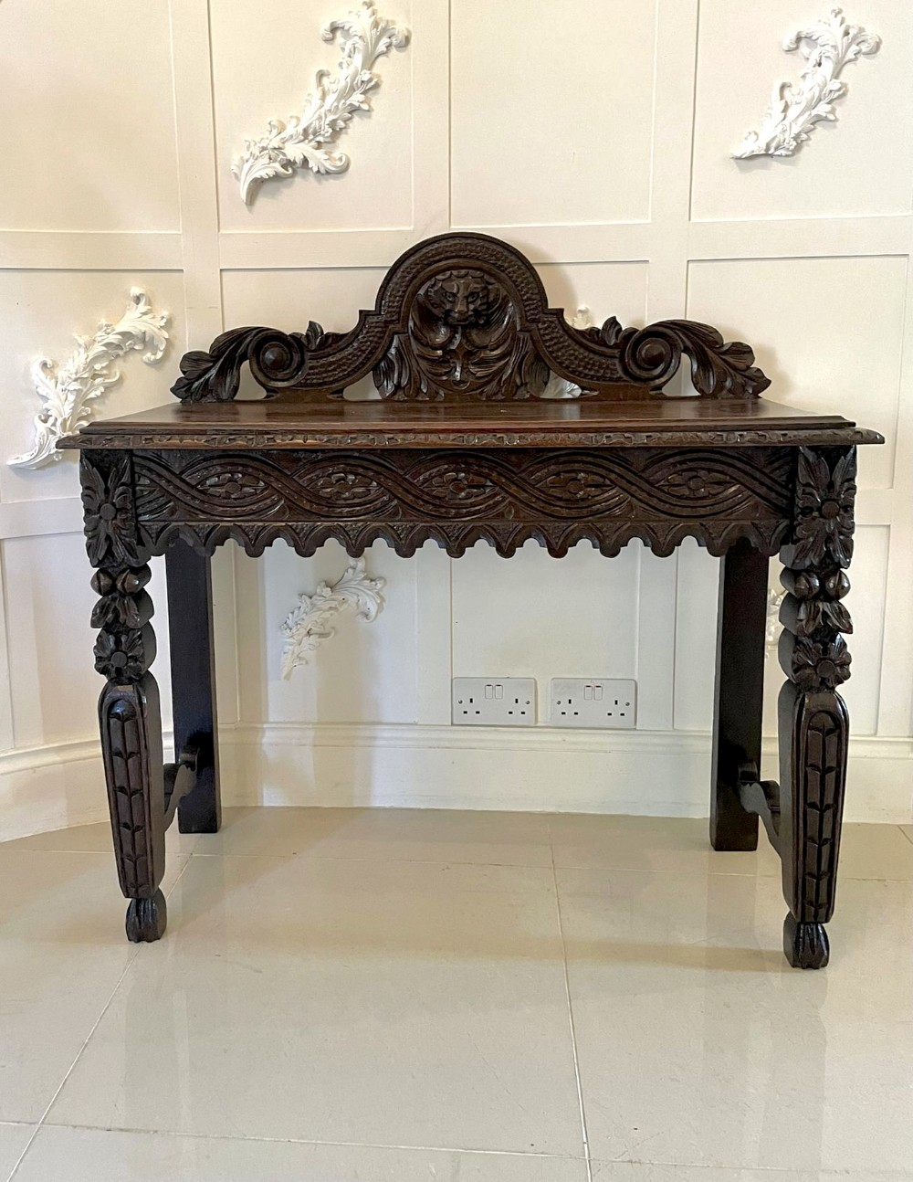 Antique Victorian Carved Oak Side Table
