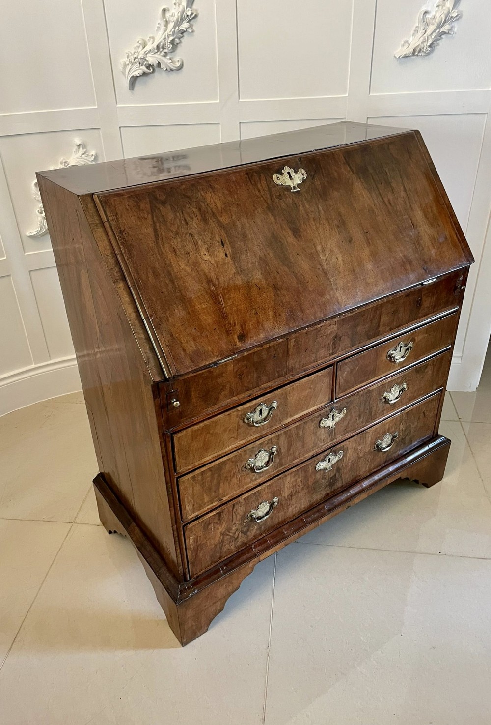  Antique George I Quality Figured Walnut Bureau 
