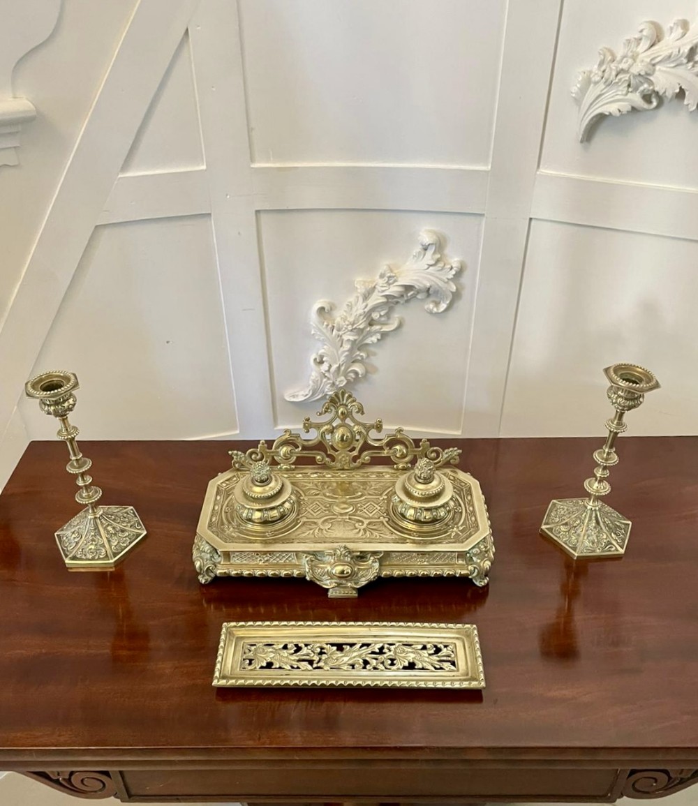 Magnificent Quality Antique 19th Century French Cast-Brass Desk Set

