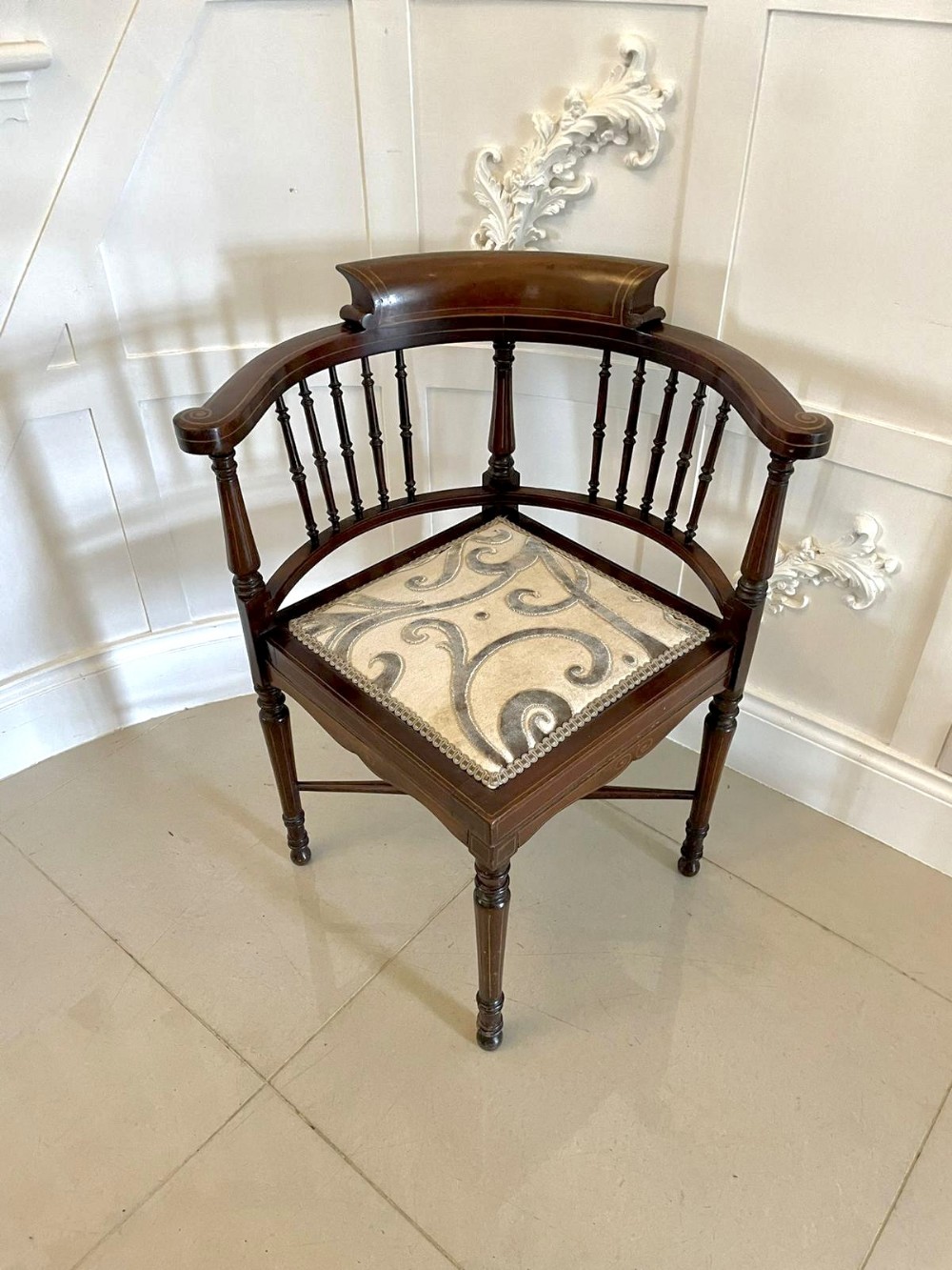Antique Quality Edwardian Mahogany Inlaid Corner Chair
