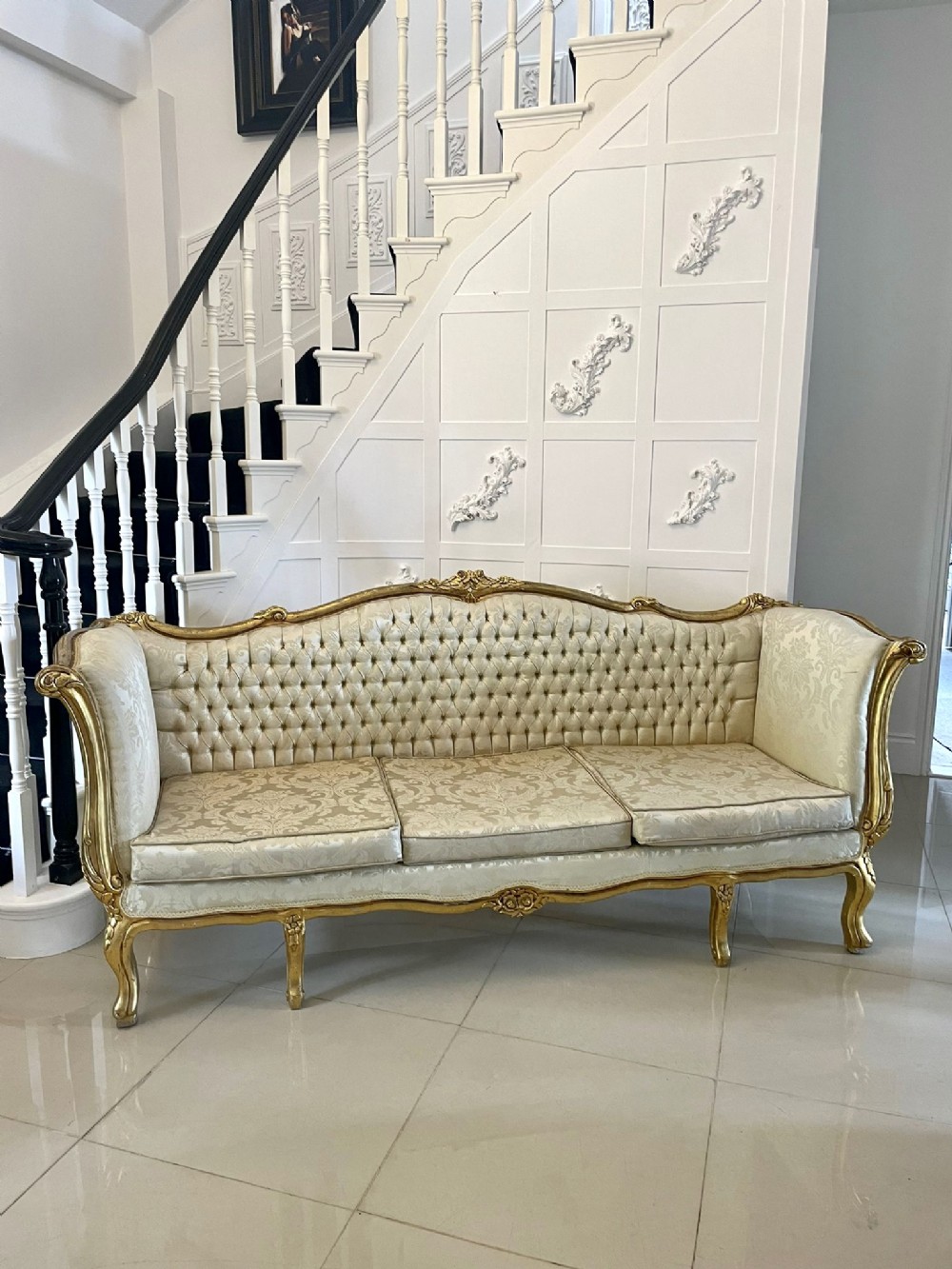  Quality Antique Victorian Large Carved French Gilded Settee 
