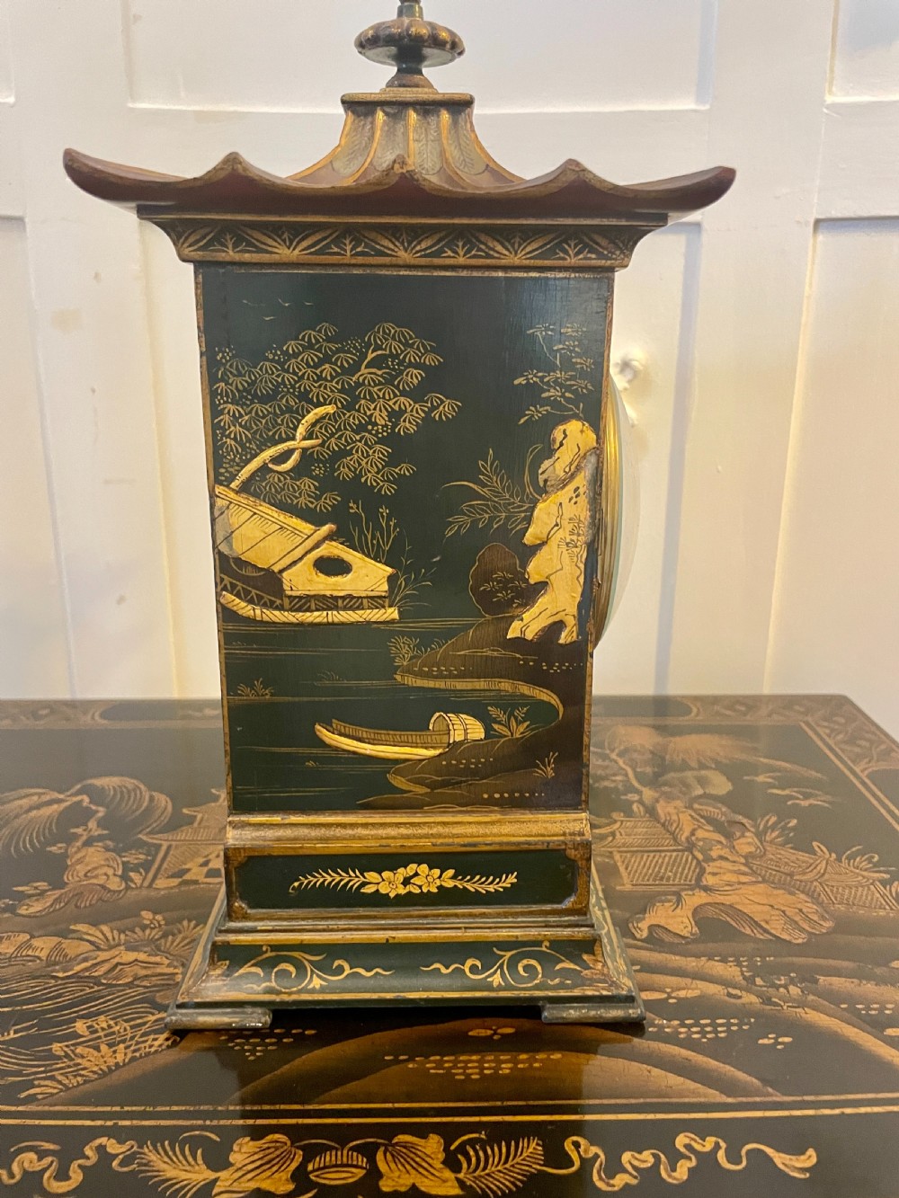 Quality Antique Victorian Chinoiserie Decorated Mantle Clock by Japy Fréres
 View II