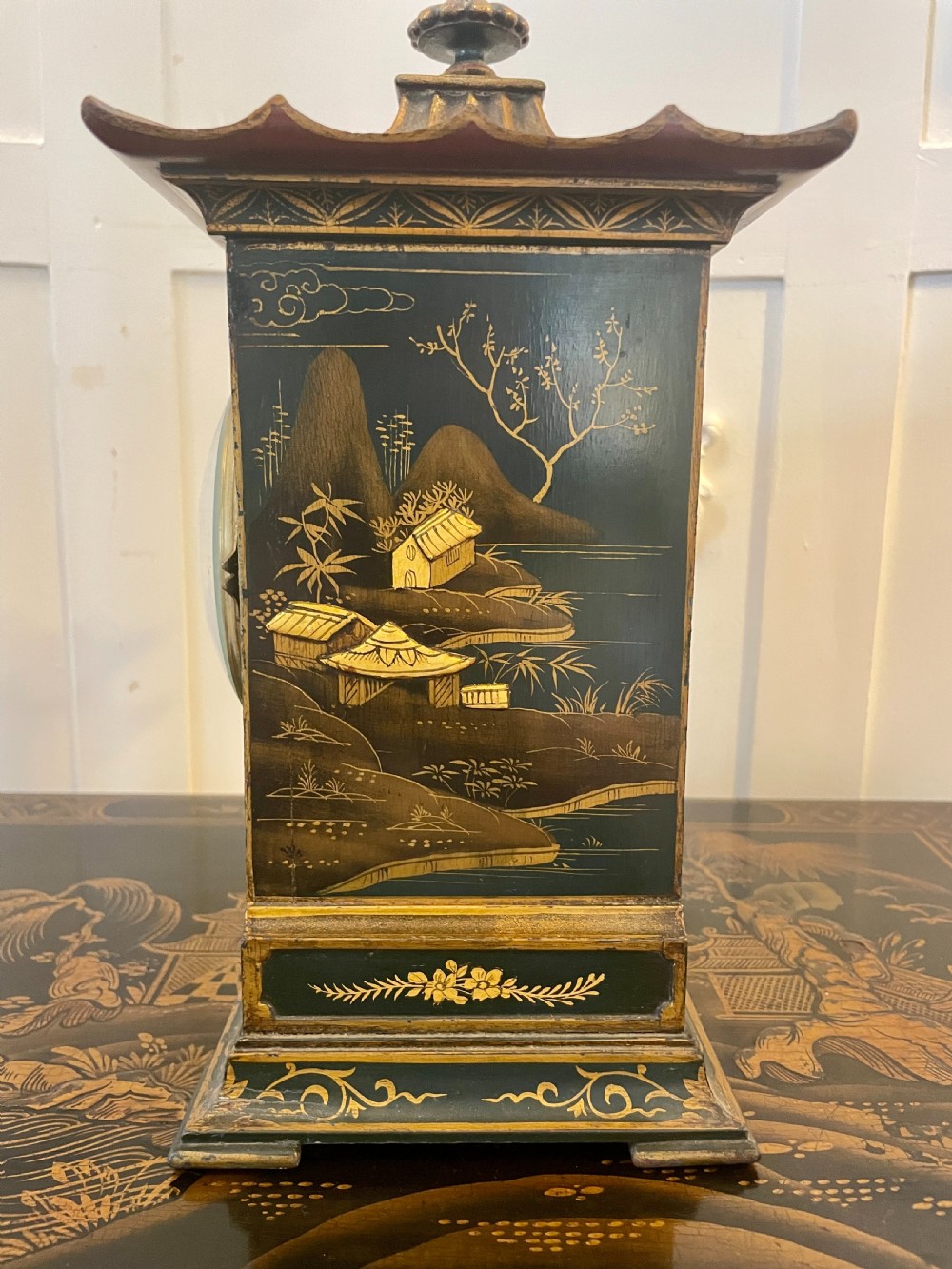 Quality Antique Victorian Chinoiserie Decorated Mantle Clock by Japy Fréres
 View IV