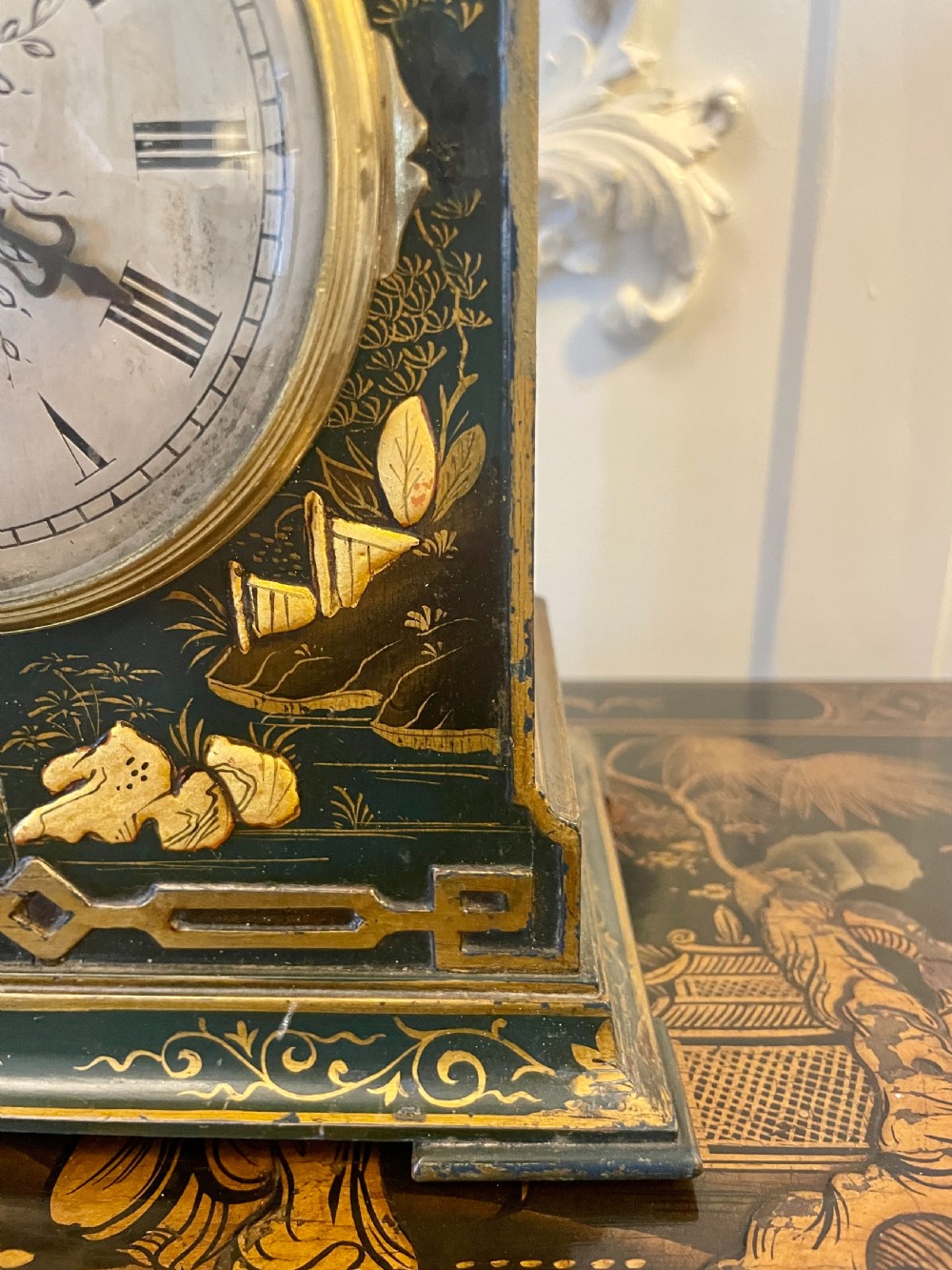 Quality Antique Victorian Chinoiserie Decorated Mantle Clock by Japy Fréres
 View VI